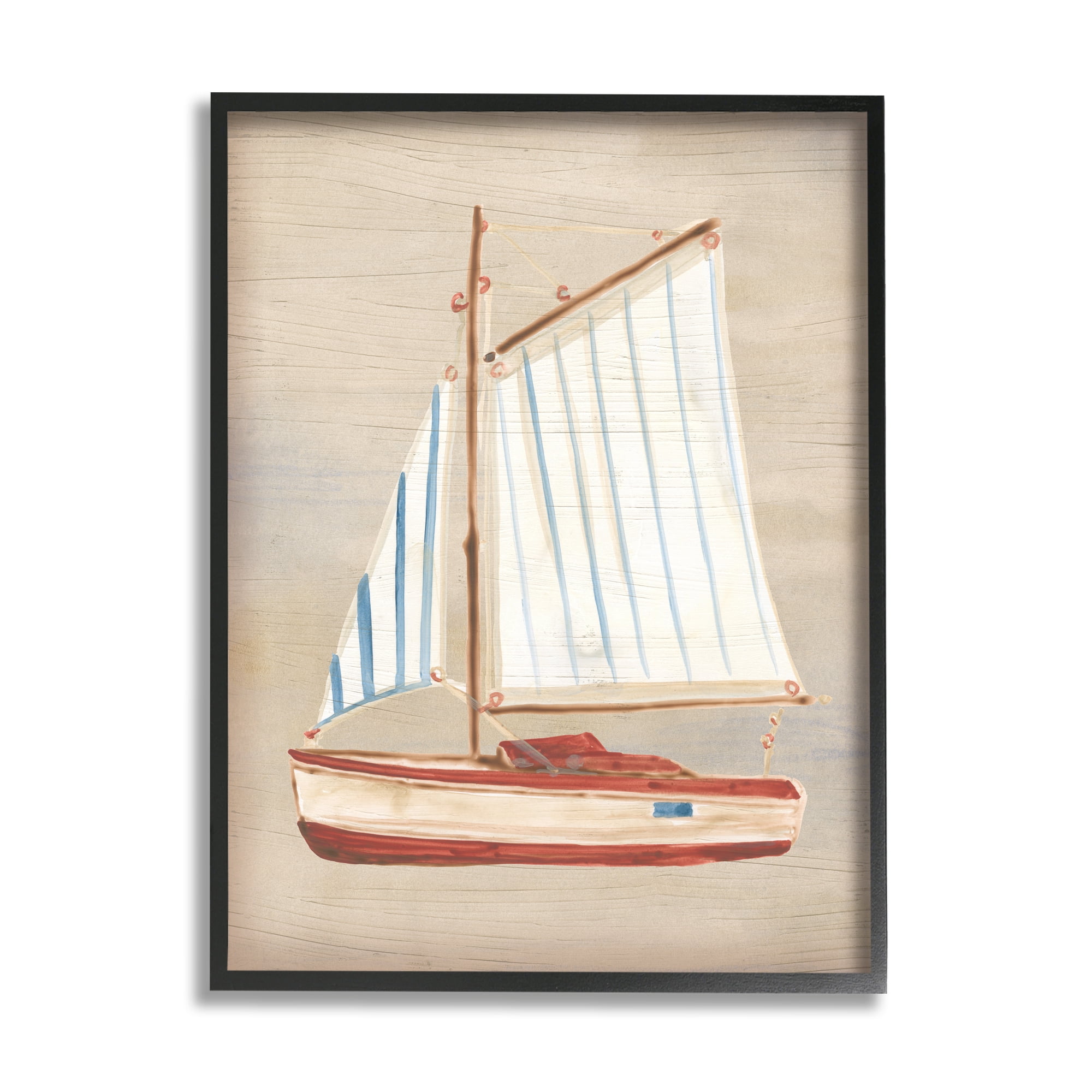 Stupell Industries Rustic Red Sailboat Transportation Painting Black Framed Art Print Wall Art, 11 x 14