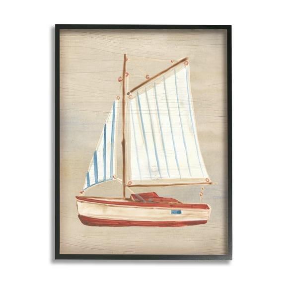 Stupell Industries Rustic Red Sailboat Transportation Painting Black Framed Art Print Wall Art, 11 x 14