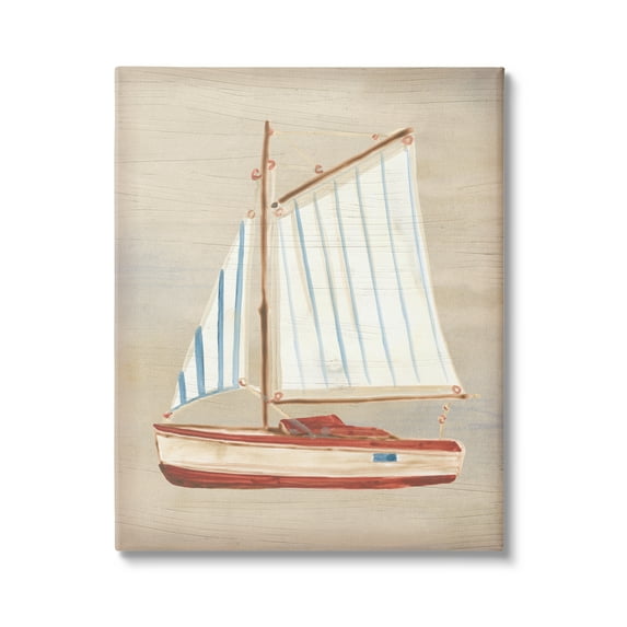 Stupell Industries Rustic Red Sailboat Transportation Painting Gallery Wrapped Canvas Art Print Wall Art, 24 x 30