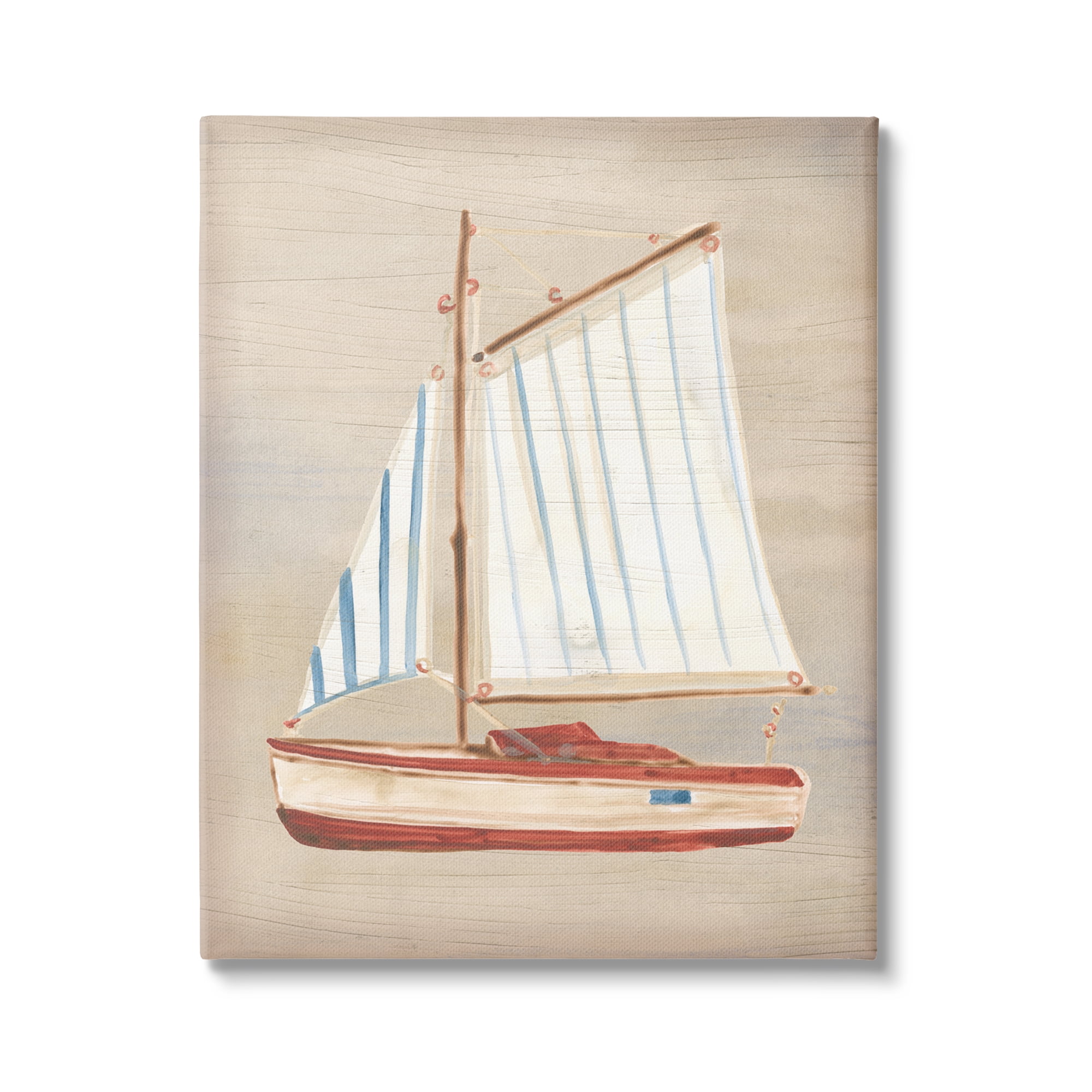 Stupell Industries Rustic Red Sailboat Transportation Painting Gallery Wrapped Canvas Art Print Wall Art, 30 x 40