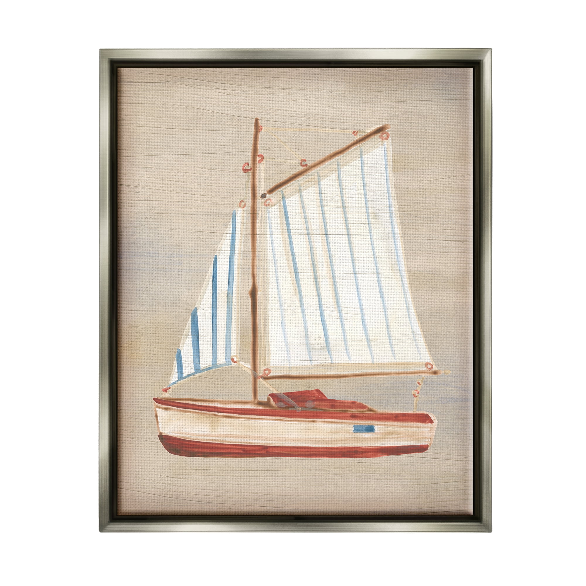 Stupell Industries Rustic Red Sailboat Transportation Painting Gray Floater Framed Canvas Art Print Wall Art, 17 x 21