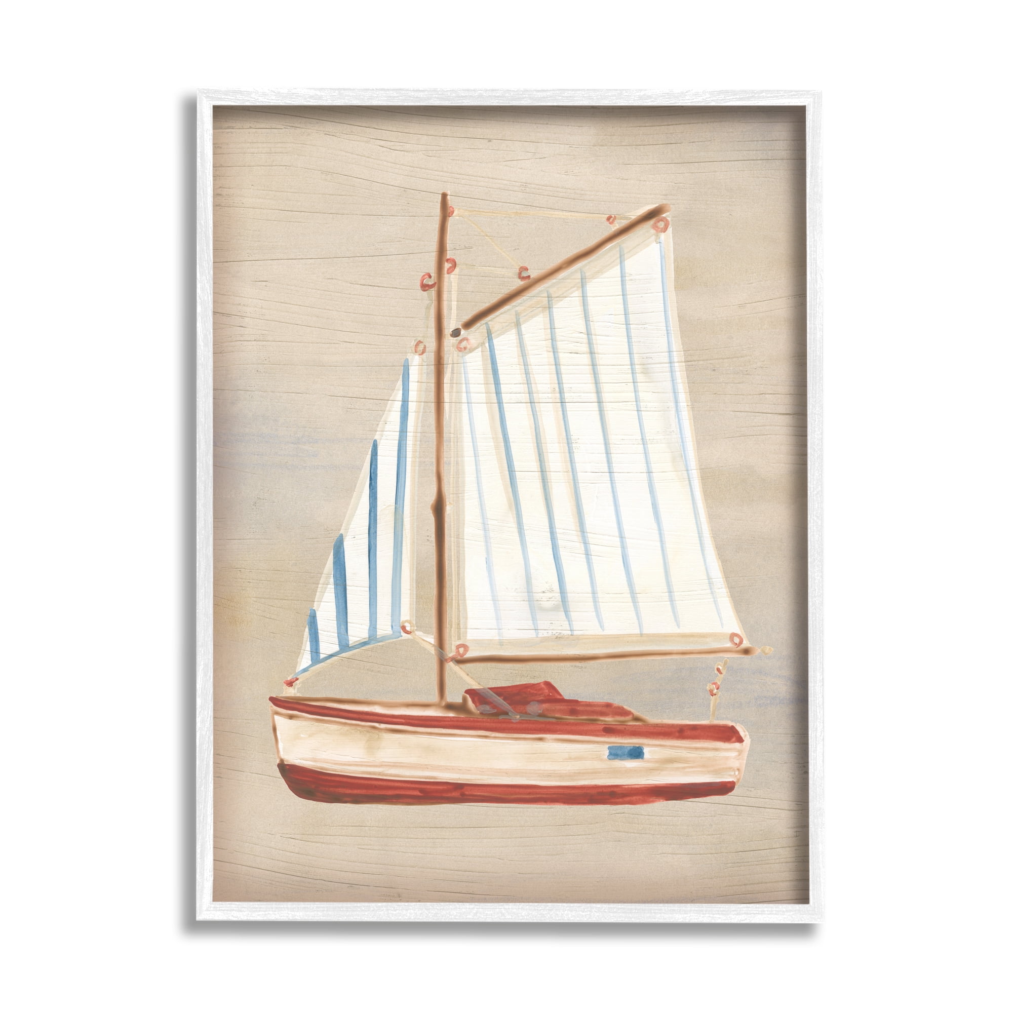 Stupell Industries Rustic Red Sailboat Transportation Painting White Framed Art Print Wall Art, 16 x 20