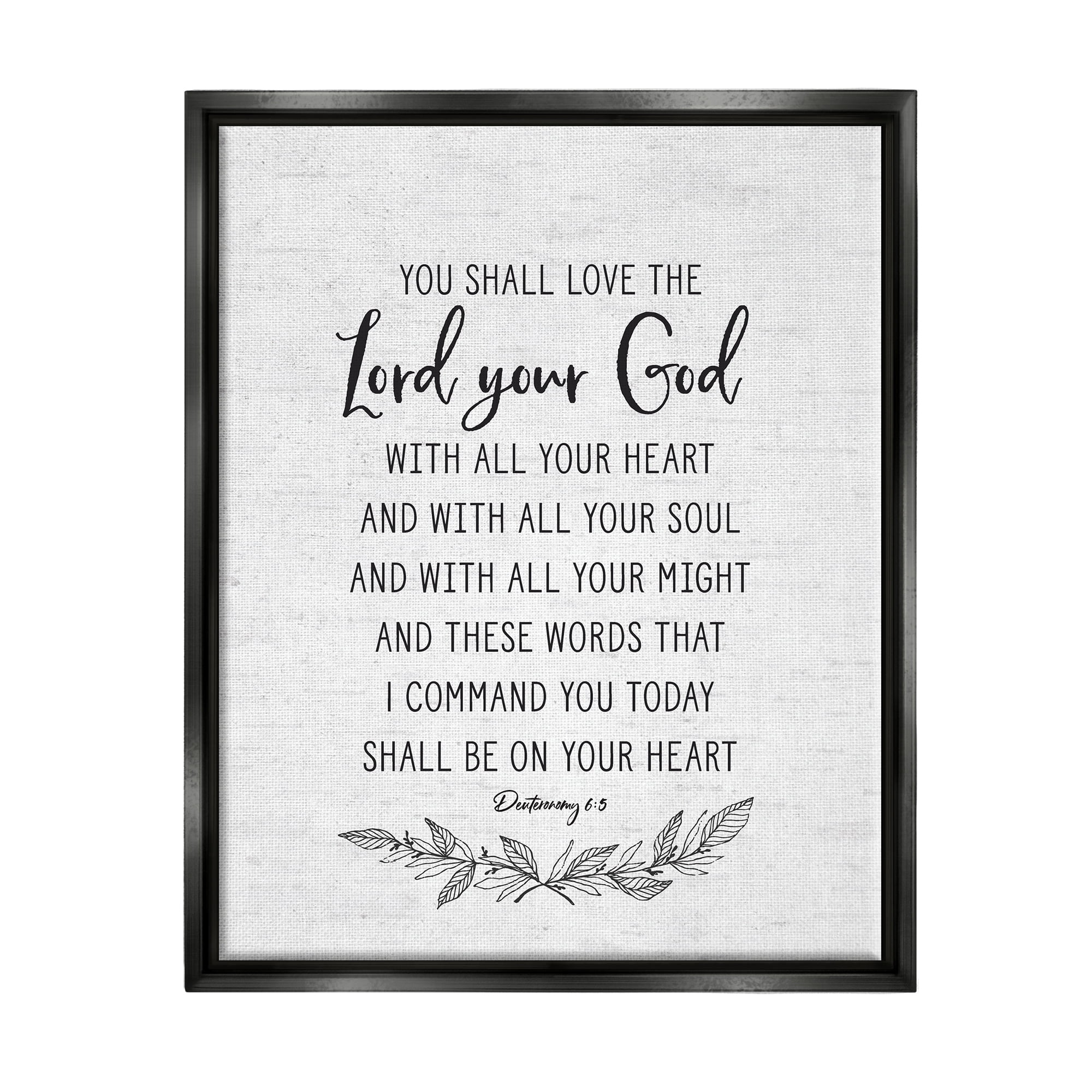 Stupell Industries Rustic Religious Scripture Verse White Grain Pattern Graphic Art Jet Black Floating Framed Canvas Print Wall Art, Design by Lettered and Lined