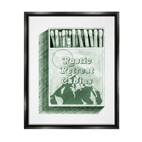 Stupell Industries Rustic Retreat Cabins Matchbook Landscape Painting Black Floater Framed Art Print Wall Art