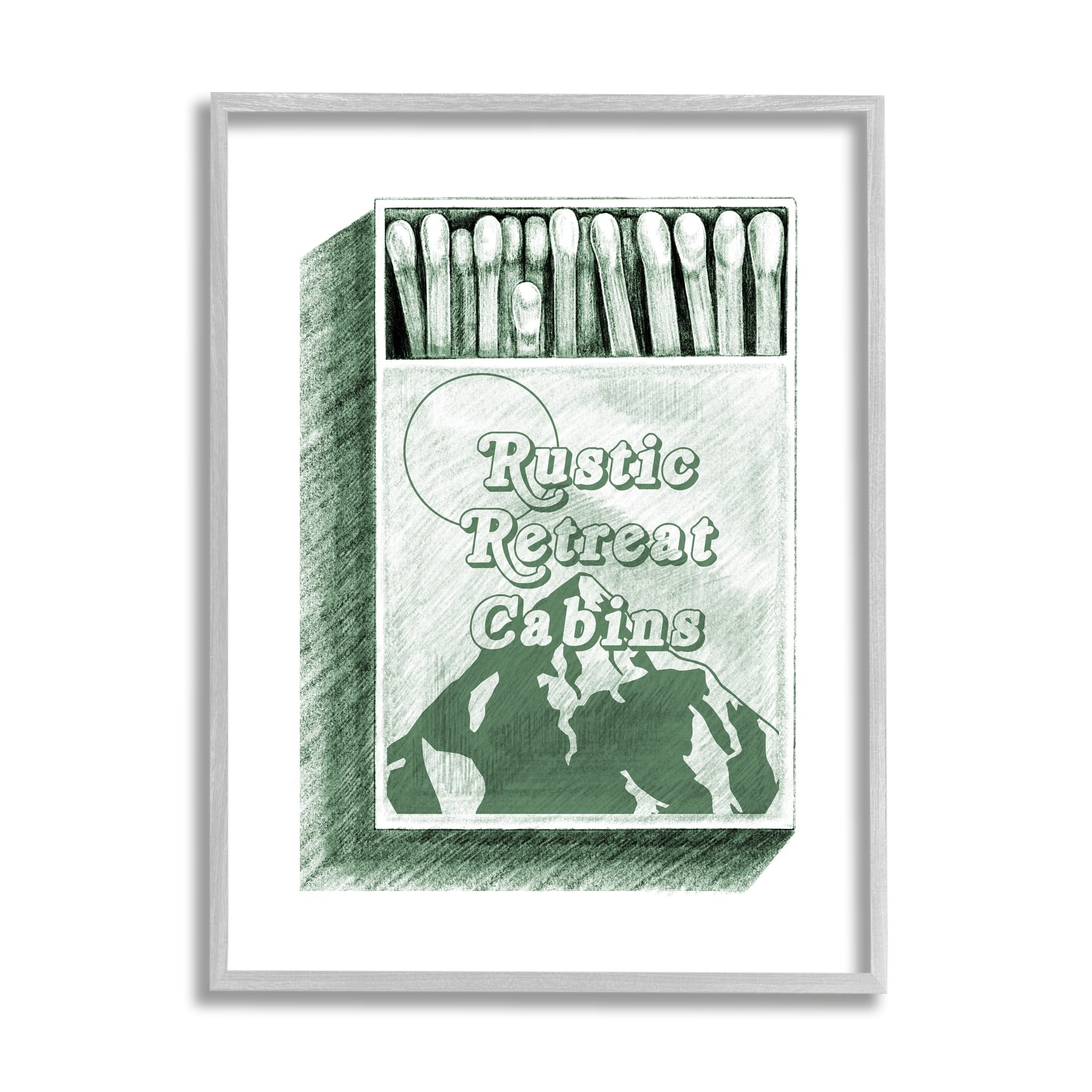 Stupell Industries Rustic Retreat Cabins Matchbook Landscape Painting Gray Framed Art Print Wall Art