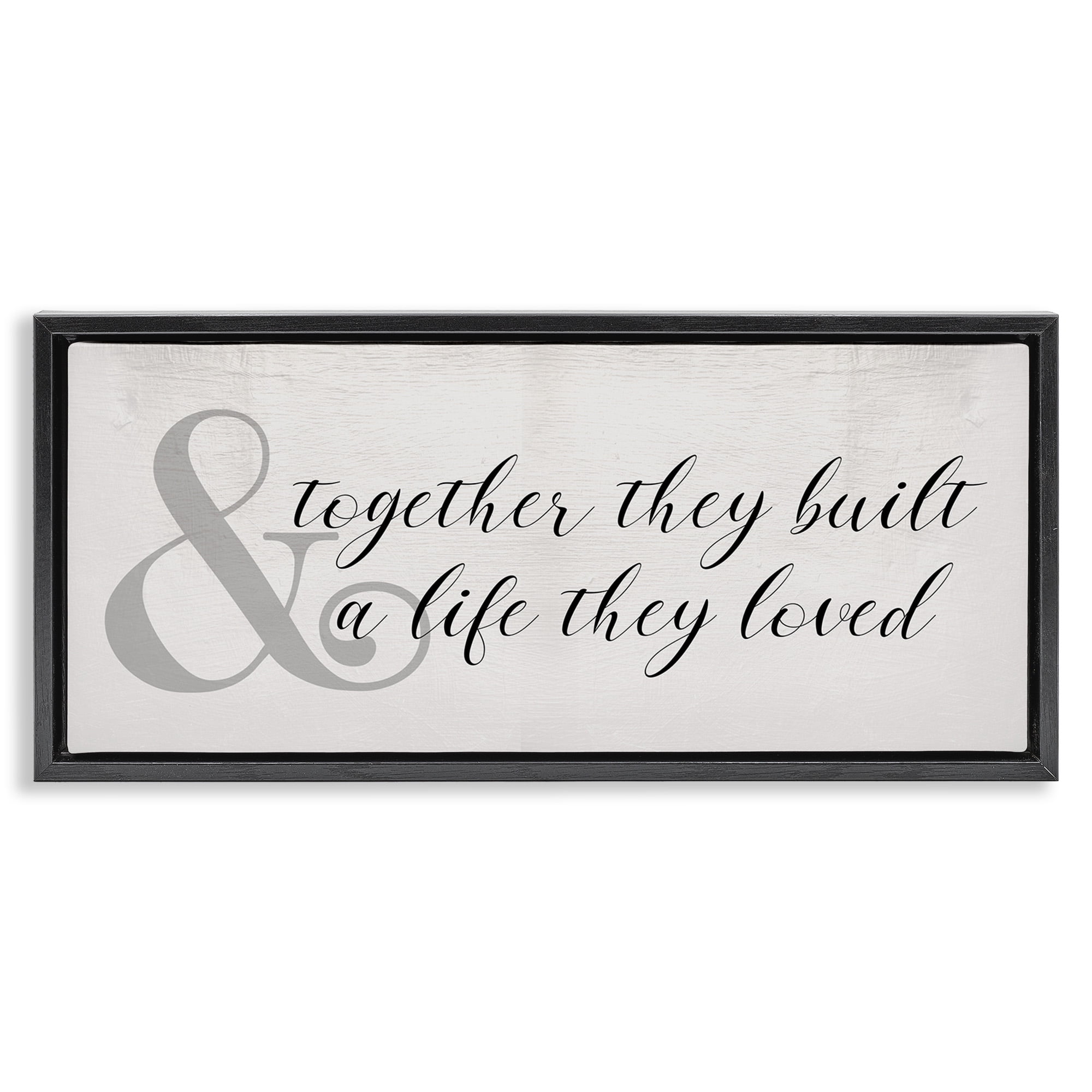 Stupell Industries Rustic Romance with Ampersand Typography Painting Black Floater Framed Canvas Art Print Wall Art, 25 x 11