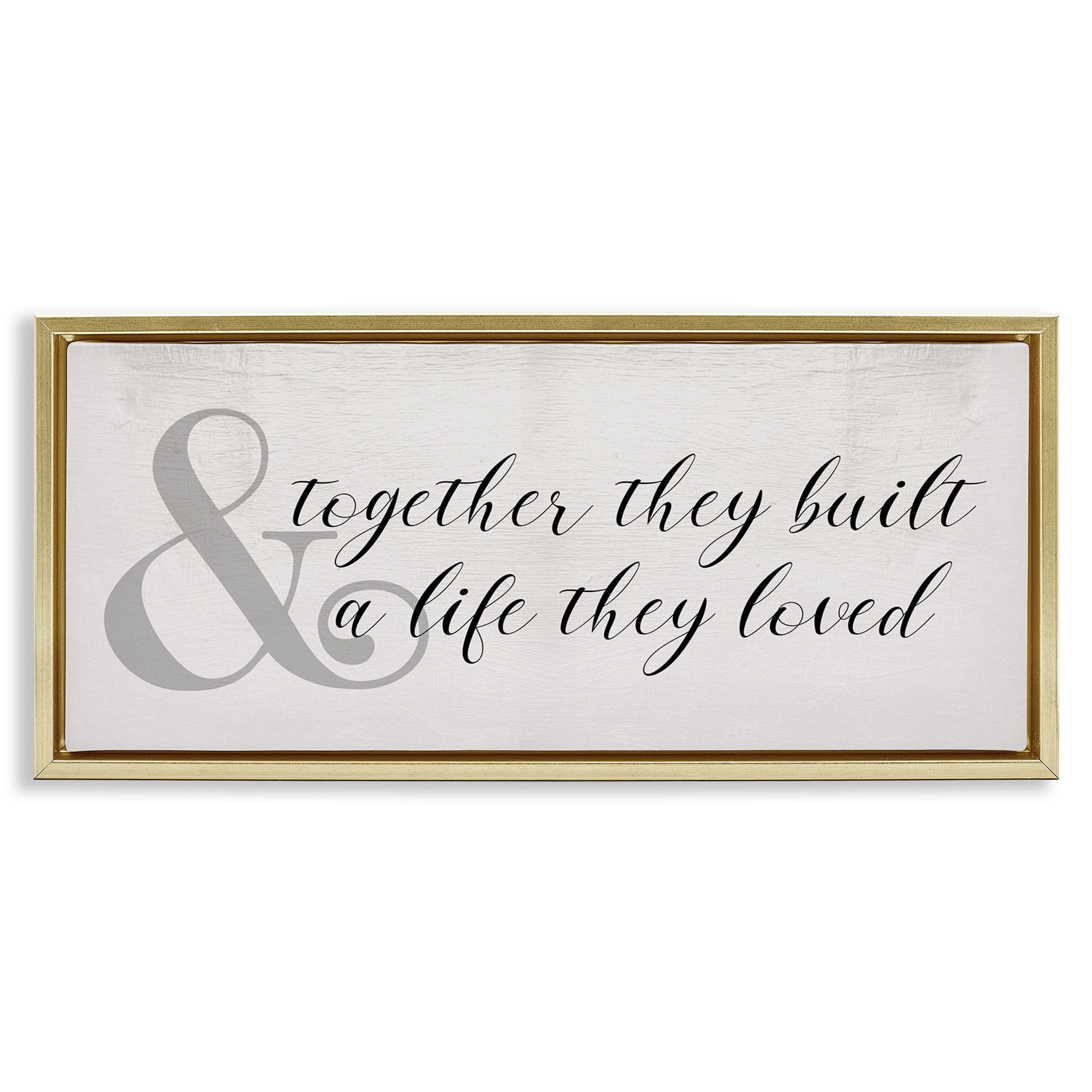 Stupell Industries Rustic Romance with Ampersand Typography Painting Gold Floater Framed Canvas Art Print Wall Art, 31 x 14