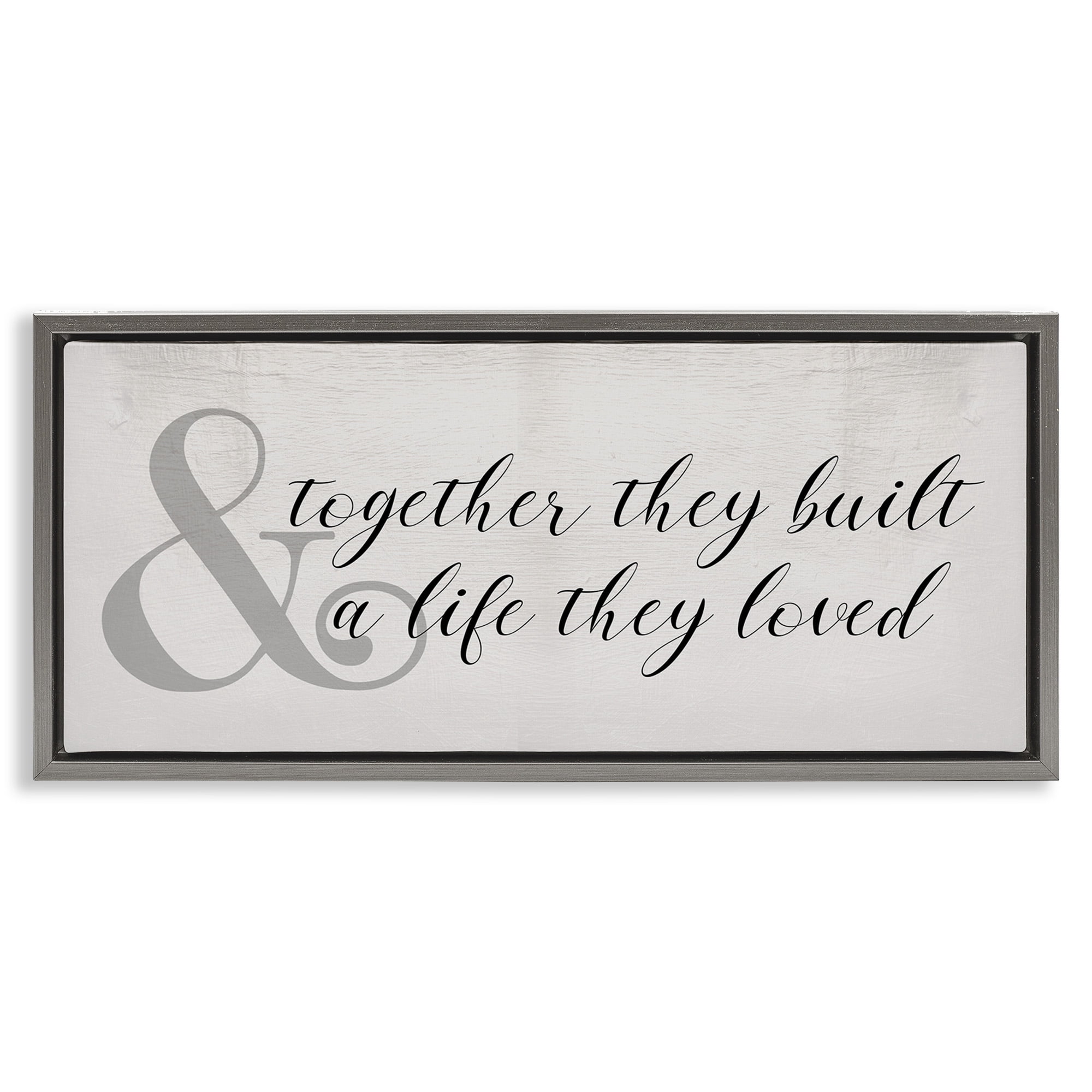 Stupell Industries Rustic Romance with Ampersand Typography Painting Gray Floater Framed Canvas Art Print Wall Art, 25 x 11