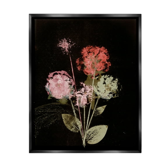 Stupell Industries Rustic Roses on Black Botanical & Floral Painting Black Floater Framed Canvas Art Print Wall Art, 17 x 21