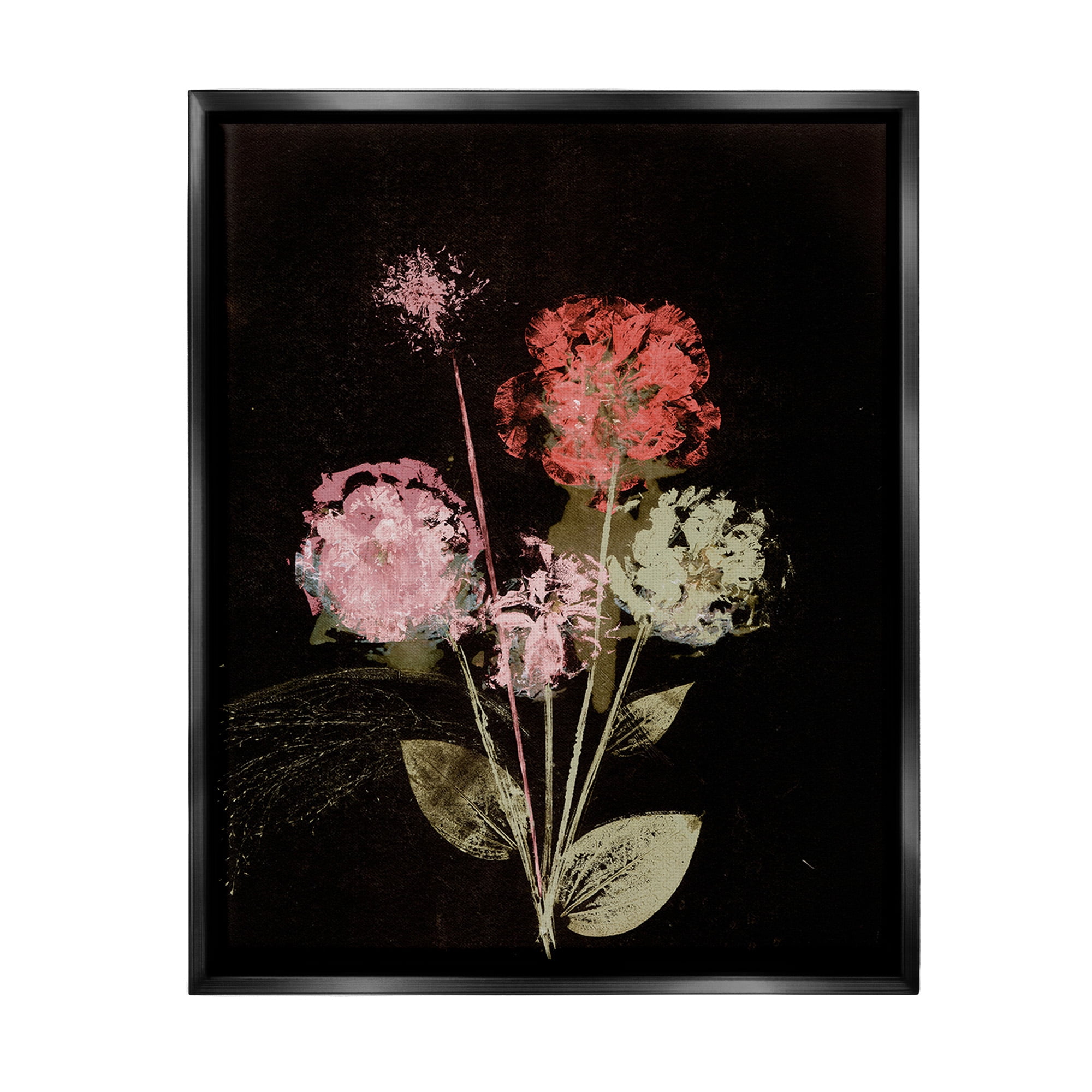 Stupell Industries Rustic Roses on Black Botanical & Floral Painting Black Floater Framed Canvas Art Print Wall Art, 25 x 31