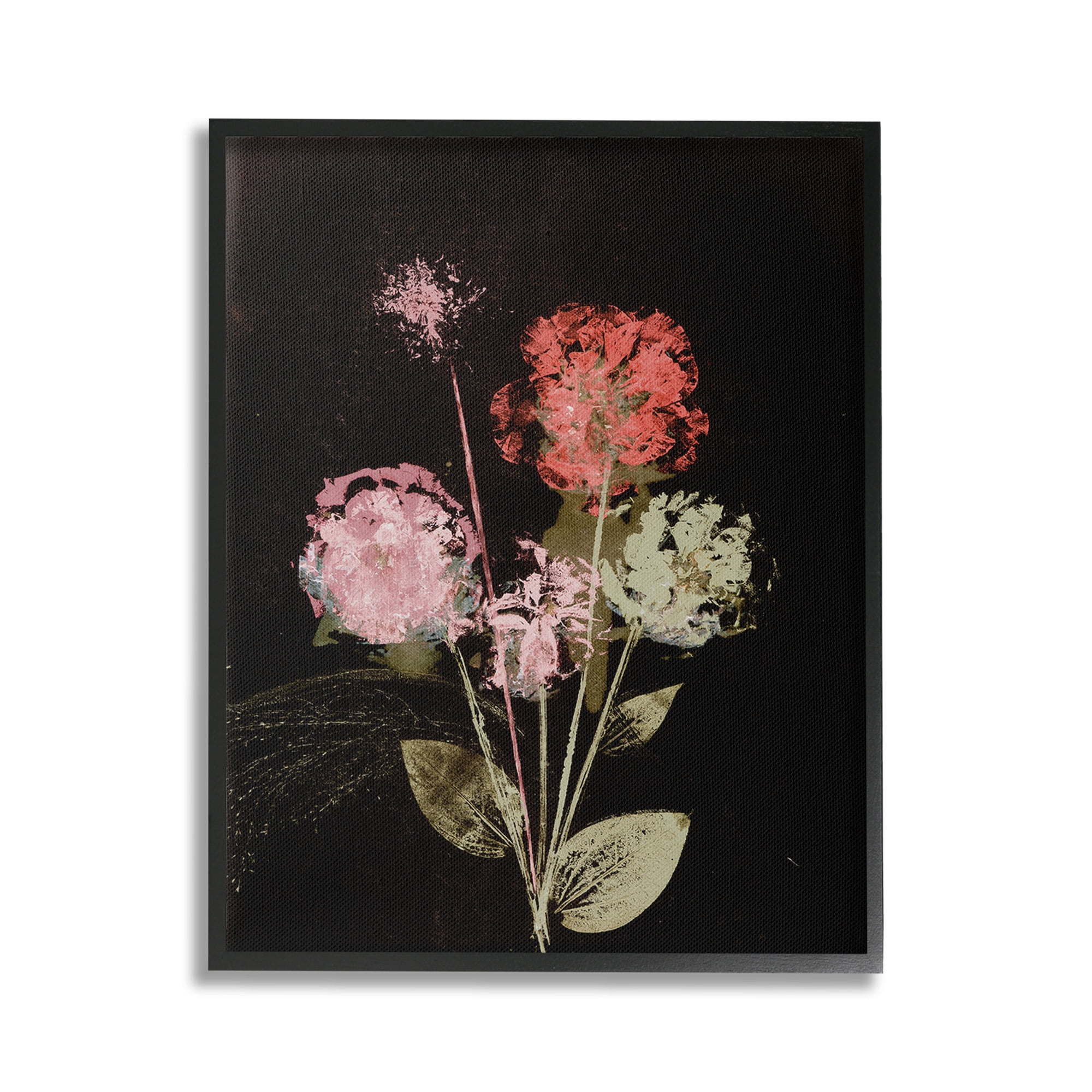 Stupell Industries Rustic Roses on Black Botanical & Floral Painting Black Framed Art Print Wall Art, 24 x 30
