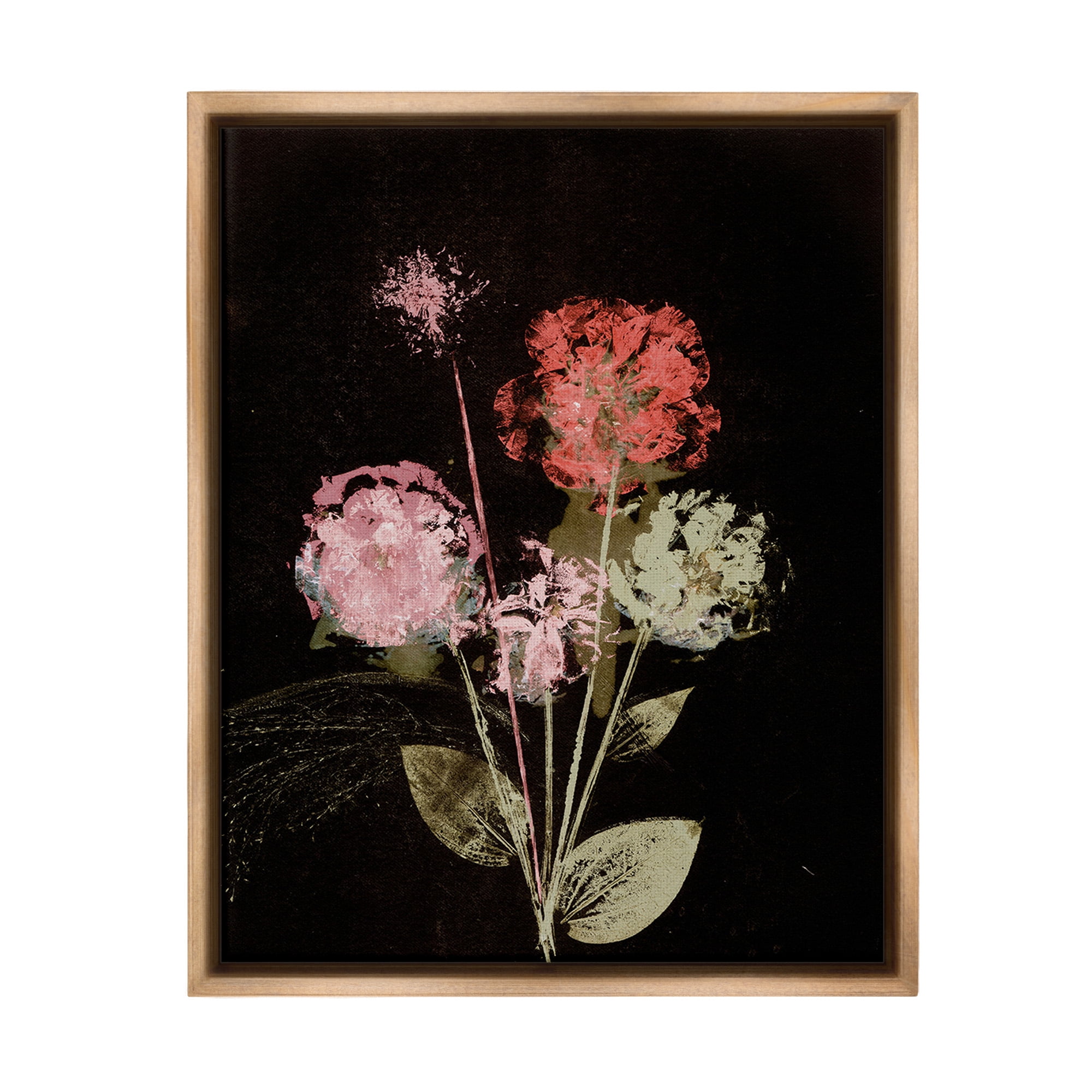 Stupell Industries Rustic Roses on Black Botanical & Floral Painting Brown Floater Framed Canvas Art Print Wall Art, 25 x 31