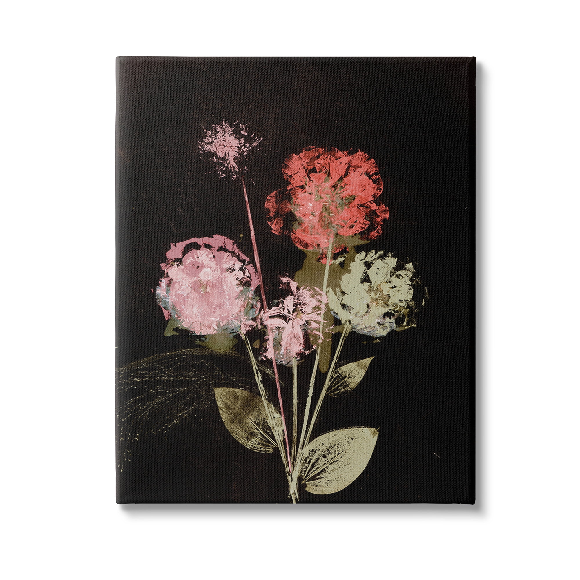 Stupell Industries Rustic Roses on Black Botanical & Floral Painting Gallery Wrapped Canvas Art Print Wall Art, 24 x 30