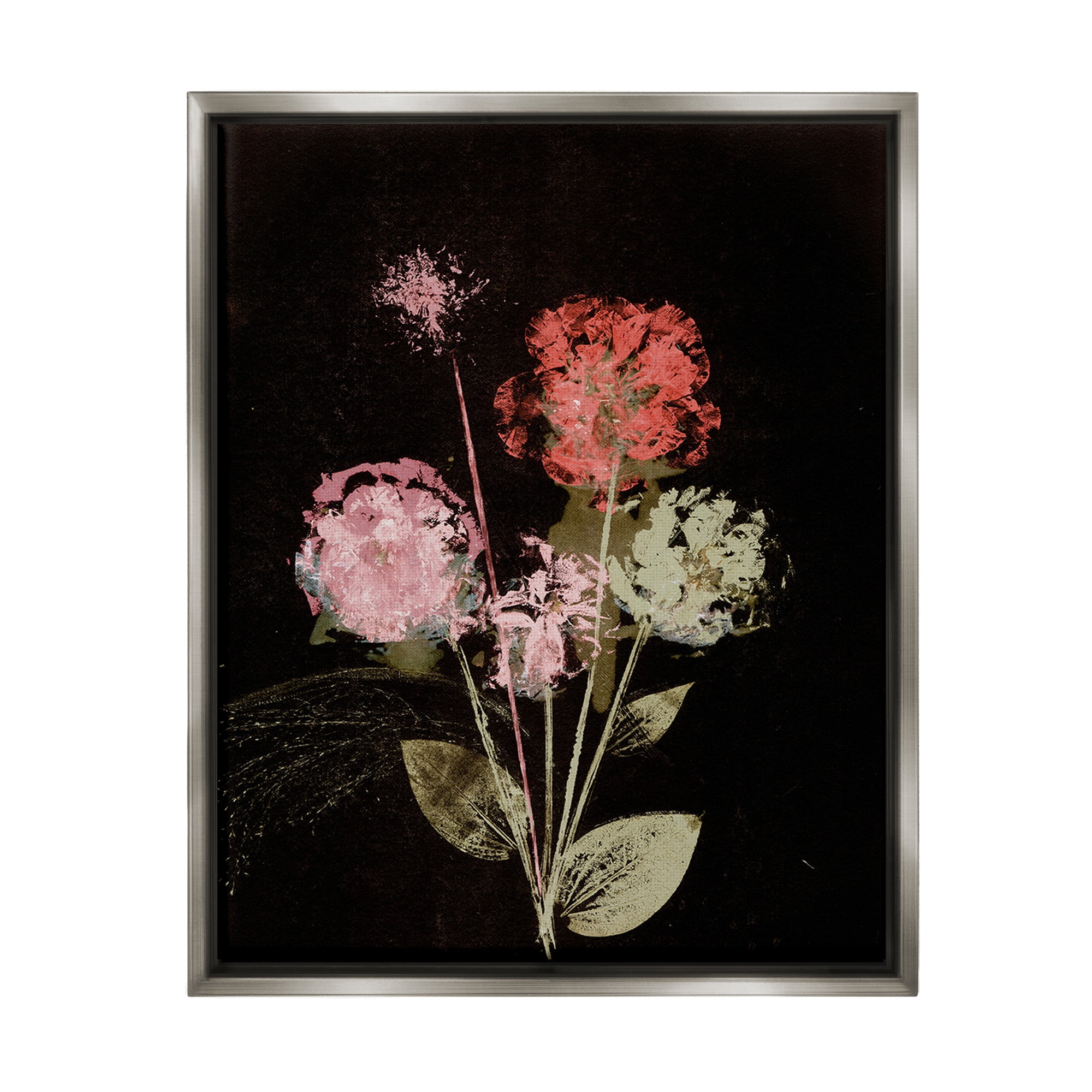 Stupell Industries Rustic Roses on Black Botanical & Floral Painting Gray Floater Framed Canvas Art Print Wall Art, 17 x 21