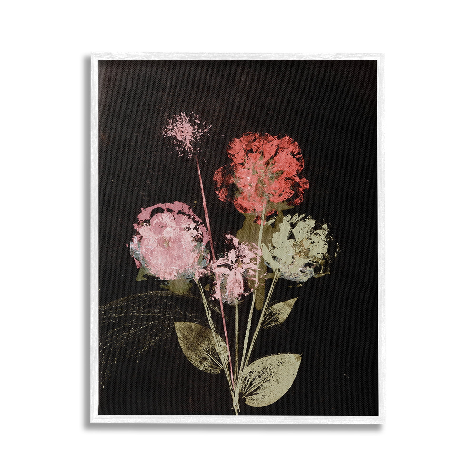 Stupell Industries Rustic Roses on Black Botanical & Floral Painting White Framed Art Print Wall Art, 24 x 30