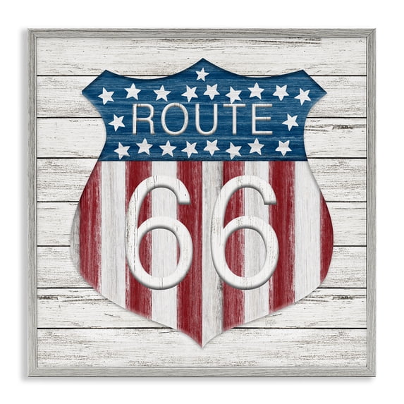 Stupell Industries Rustic Route 66 Patriotic Painting Gray Framed Art Print Wall Art, 12 x 12