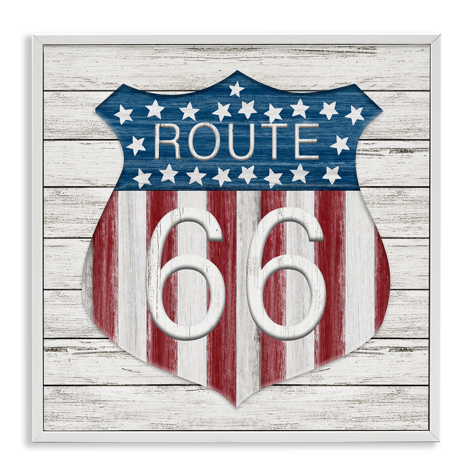 Stupell Industries Rustic Route 66 Patriotic Painting White Framed Art Print Wall Art, 17 x 17