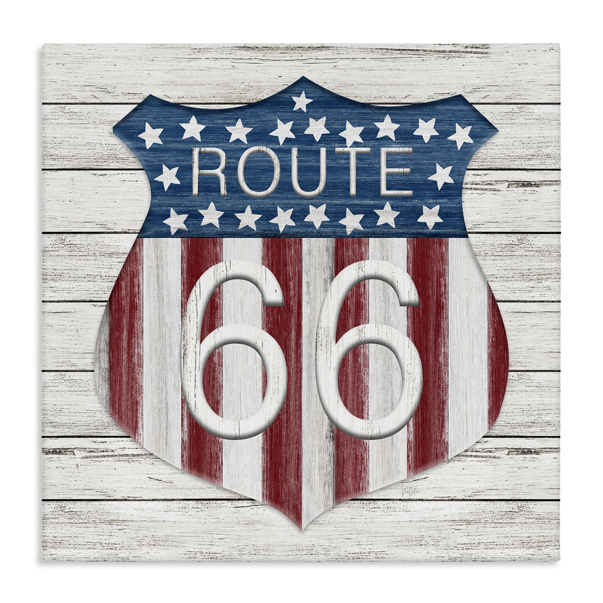 Stupell Industries Rustic Route 66 Patriotic Painting Wrapped Canvas Art Print Wall Art, 24 x 24