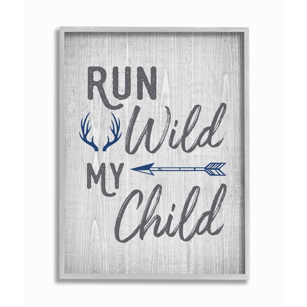 Stupell Industries Rustic Run Wild My Child Quote Arrows and Antlers Framed Wall Art Design by Ashley Calhoun