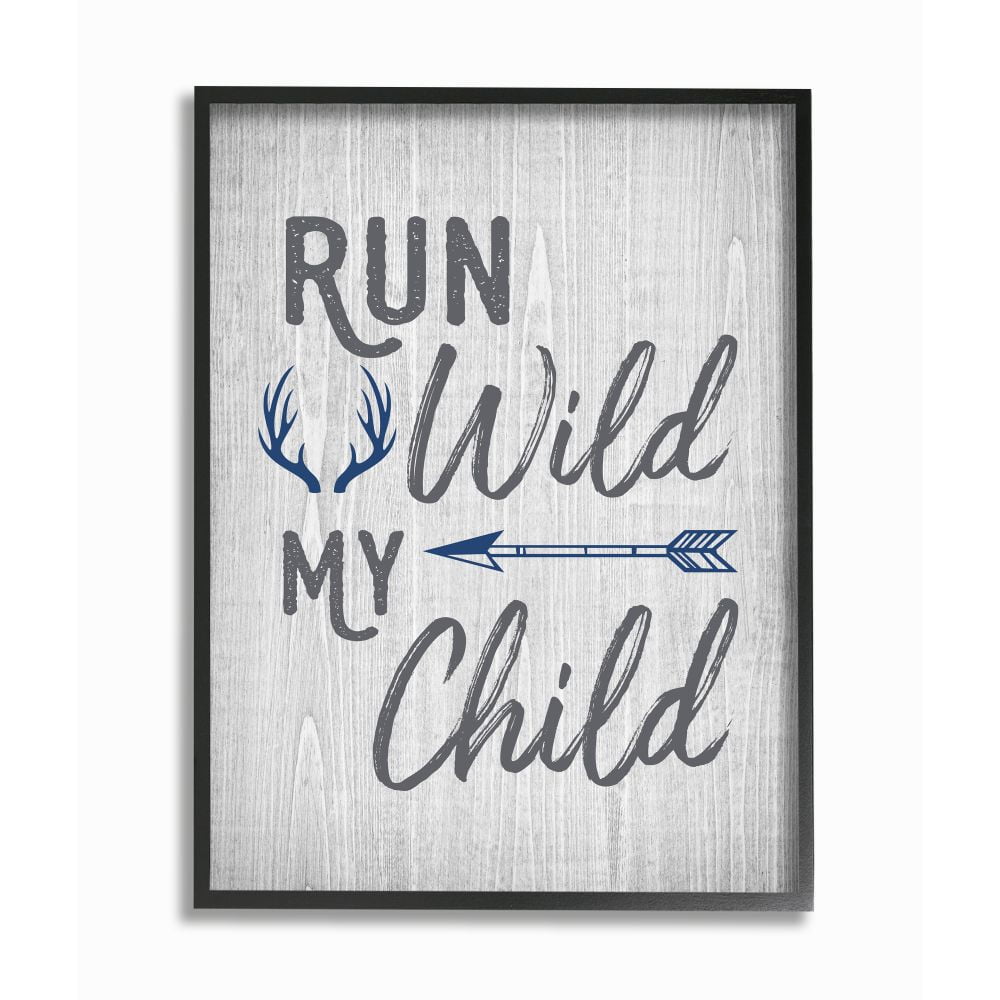 Stupell Industries Rustic Run Wild My Child Quote Arrows and Antlers Framed Wall Art Design by Ashley Calhoun, 24" x 30", Black Framed