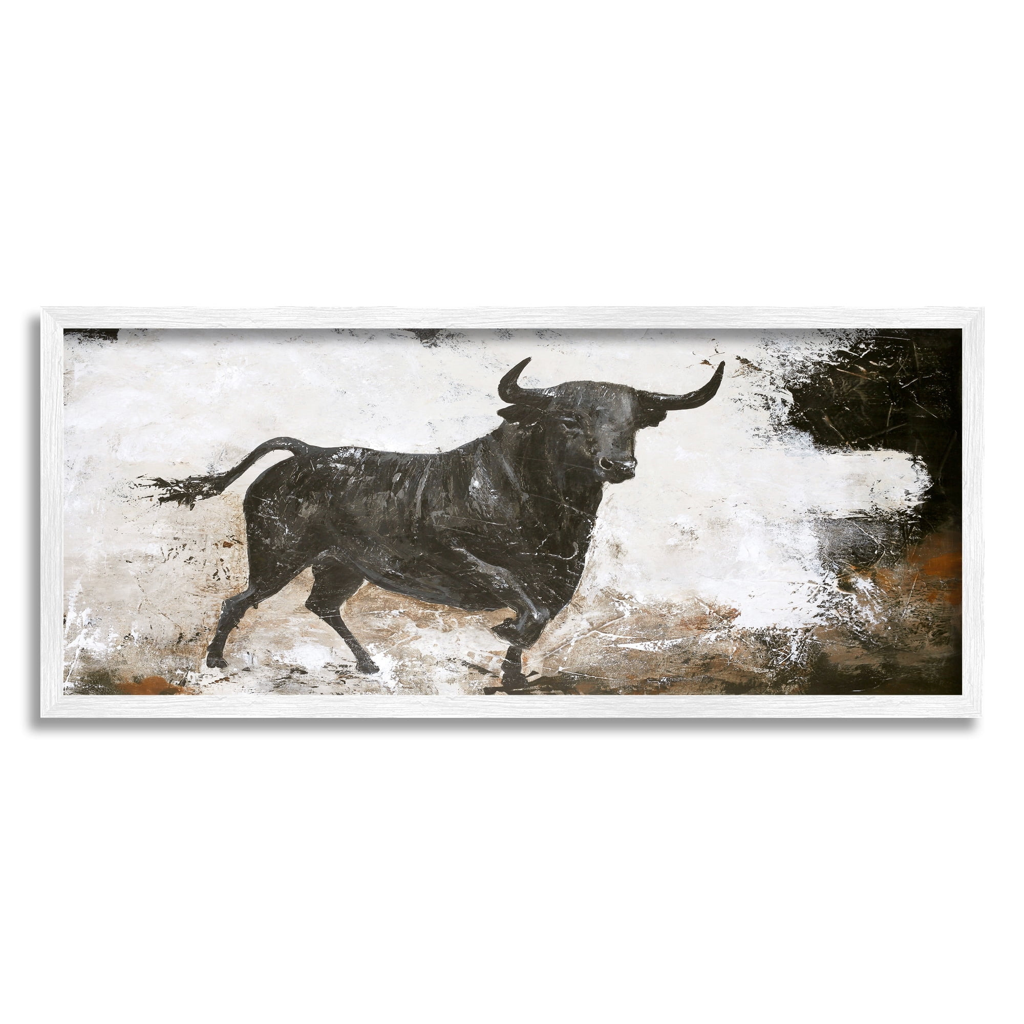 Stupell Industries Rustic Running Bull Abstract Animal Painting Wild Cattle, 24 x 10, Design by Design Fabrikken