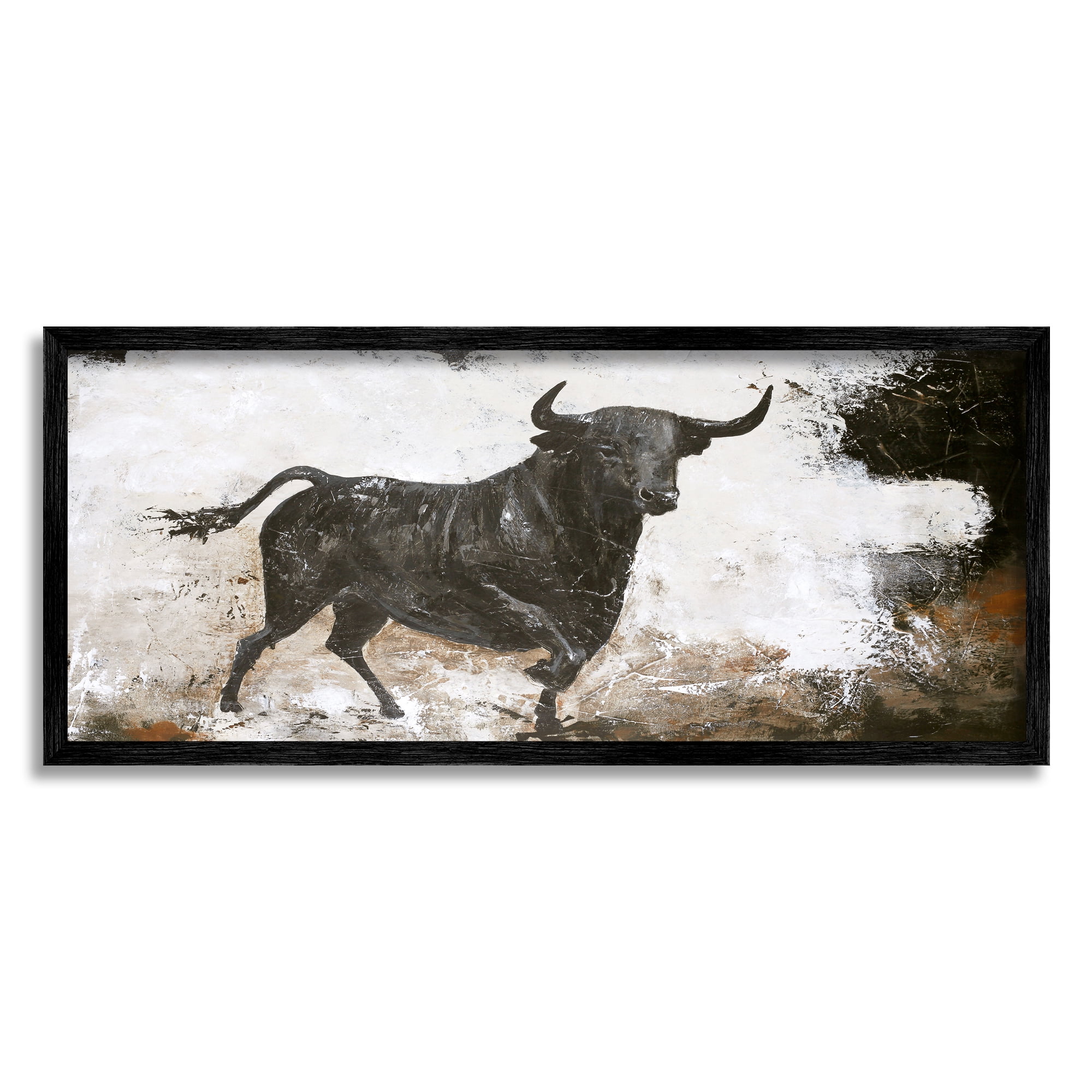 Stupell Industries Rustic Running Bull Abstract Animal Painting Wild Cattle, 24 x 10, Design by Design Fabrikken