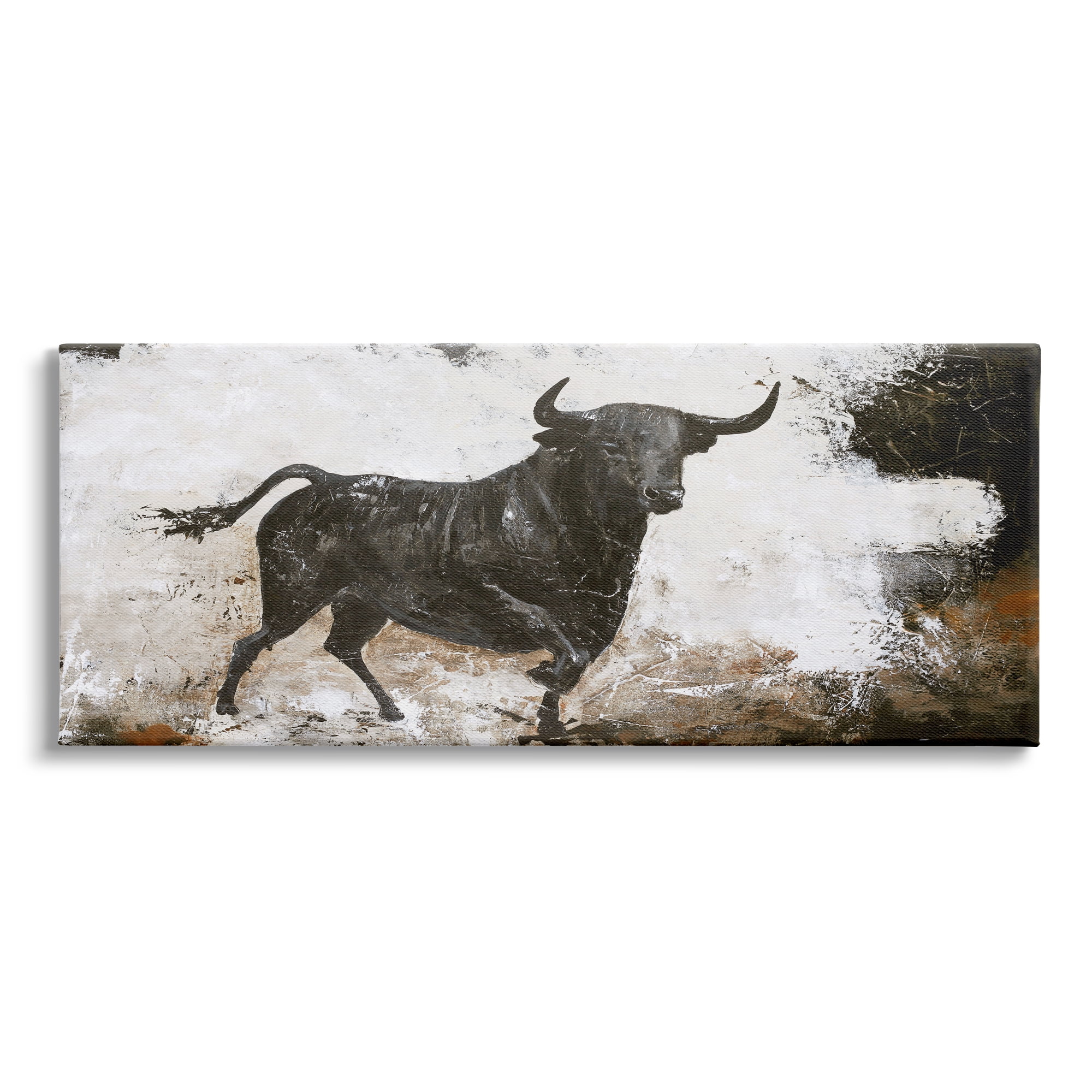 Stupell Industries Rustic Running Bull Abstract Animal Painting Wild Cattle, 24 x 10, Design by Design Fabrikken