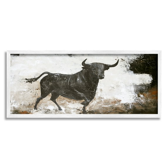 Stupell Industries Rustic Running Bull Abstract Animal Painting Wild Cattle, 30 x 13, Design by Design Fabrikken