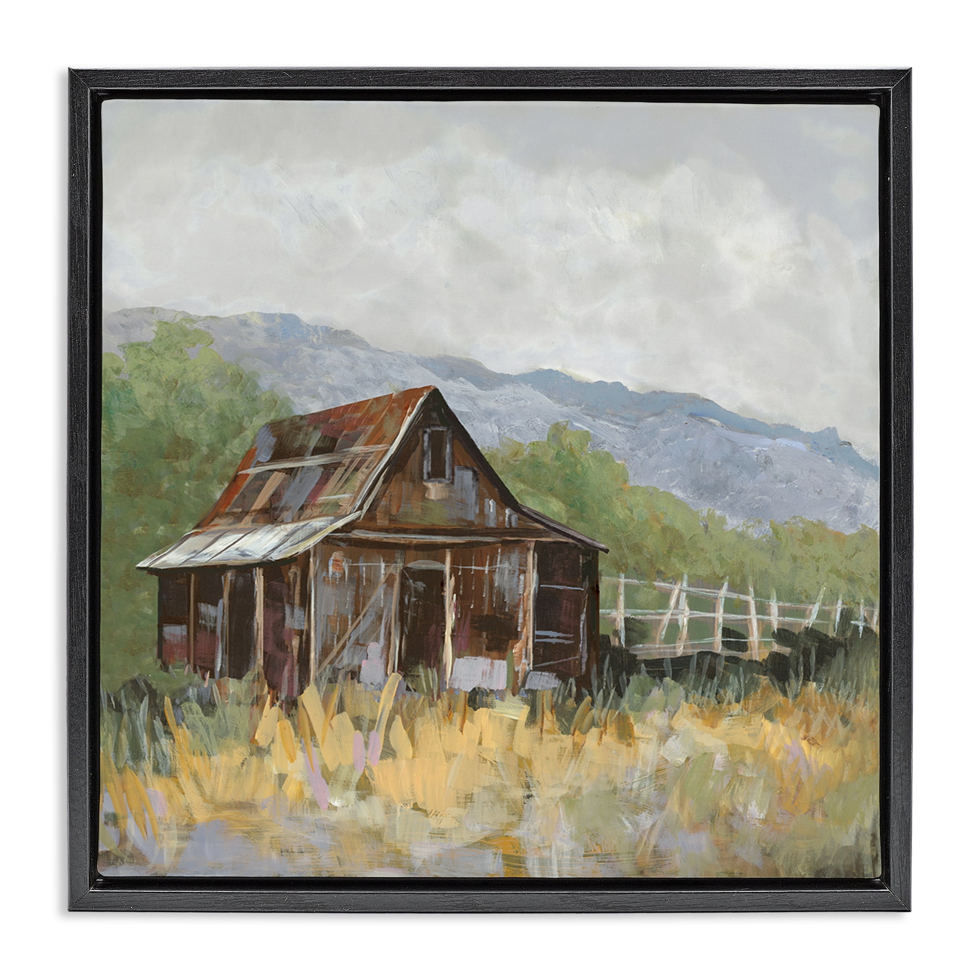 Stupell Industries Rustic Rural Lodge Landscape & Nature Painting Black Floater Framed Canvas Art Print Wall Art, 25 x 25