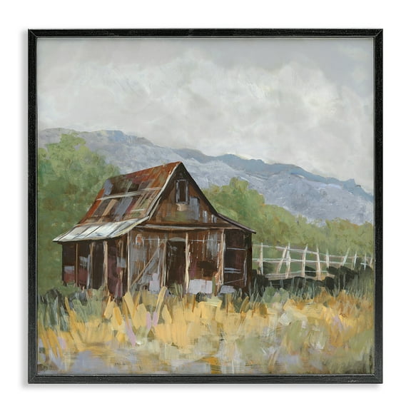 Stupell Industries Rustic Rural Lodge Landscape & Nature Painting Black Framed Art Print Wall Art, 12 x 12