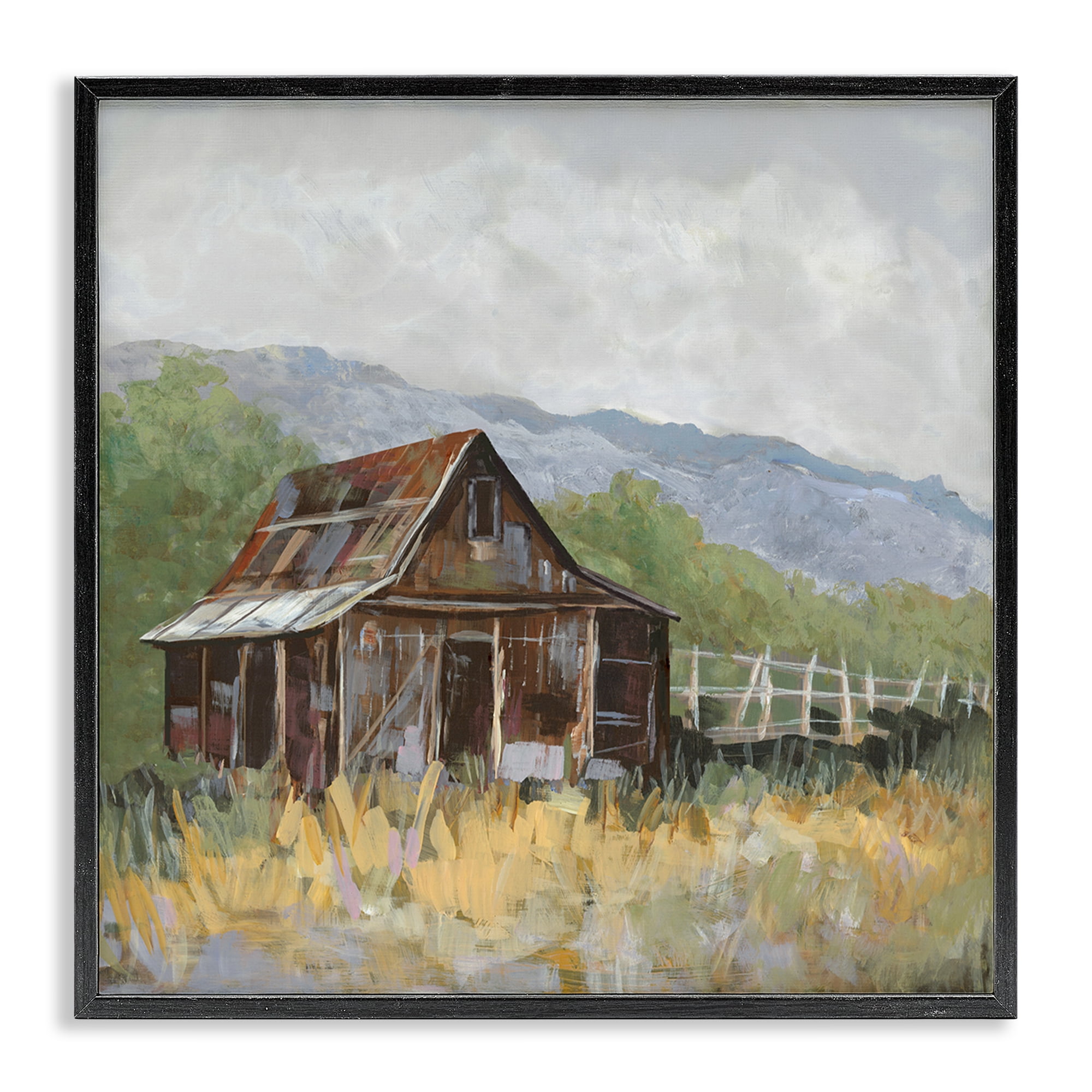 Stupell Industries Rustic Rural Lodge Landscape & Nature Painting Black Framed Art Print Wall Art, 17 x 17