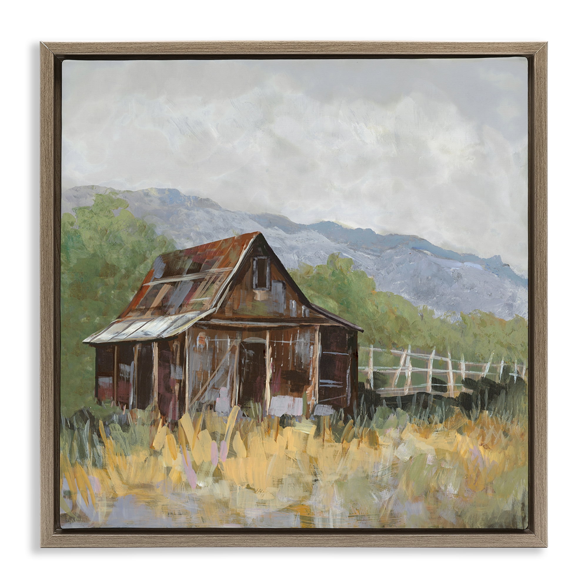 Stupell Industries Rustic Rural Lodge Landscape & Nature Painting Brown Floater Framed Canvas Art Print Wall Art, 25 x 25