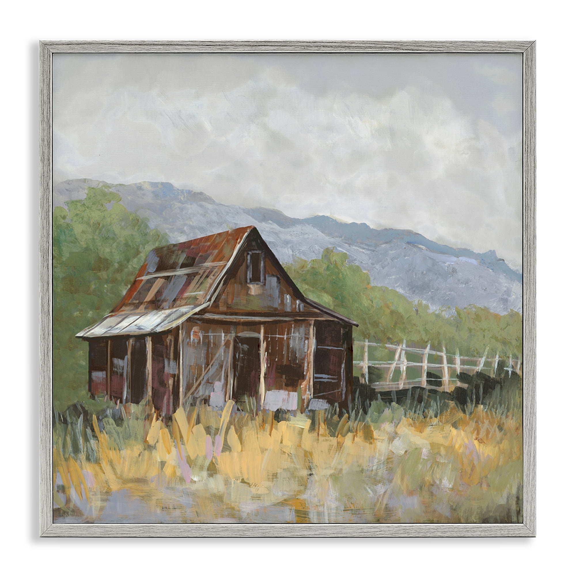 Stupell Industries Rustic Rural Lodge Landscape & Nature Painting Gray Framed Art Print Wall Art, 17 x 17