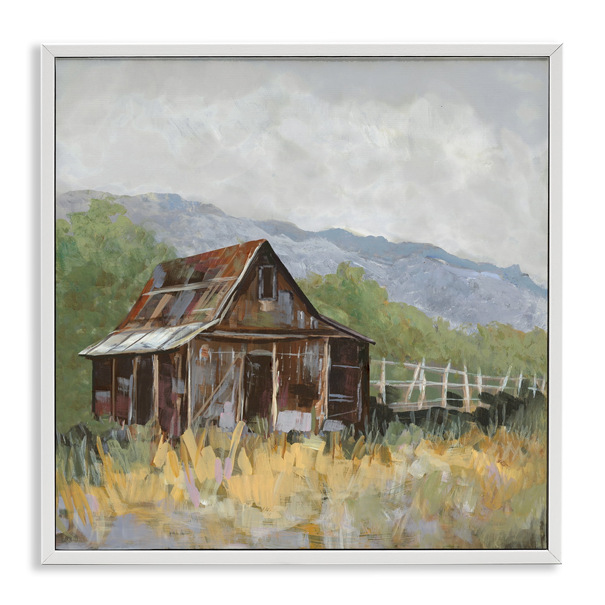 Stupell Industries Rustic Rural Lodge Landscape & Nature Painting White Framed Art Print Wall Art, 12 x 12