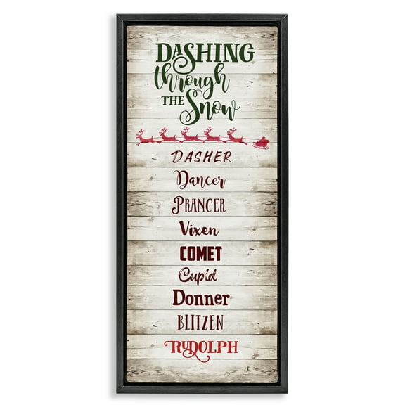 Stupell Industries Rustic Santa's Reindeer Holiday Painting Black Floater Framed Canvas Art Prints Wall Art, 11 x 25