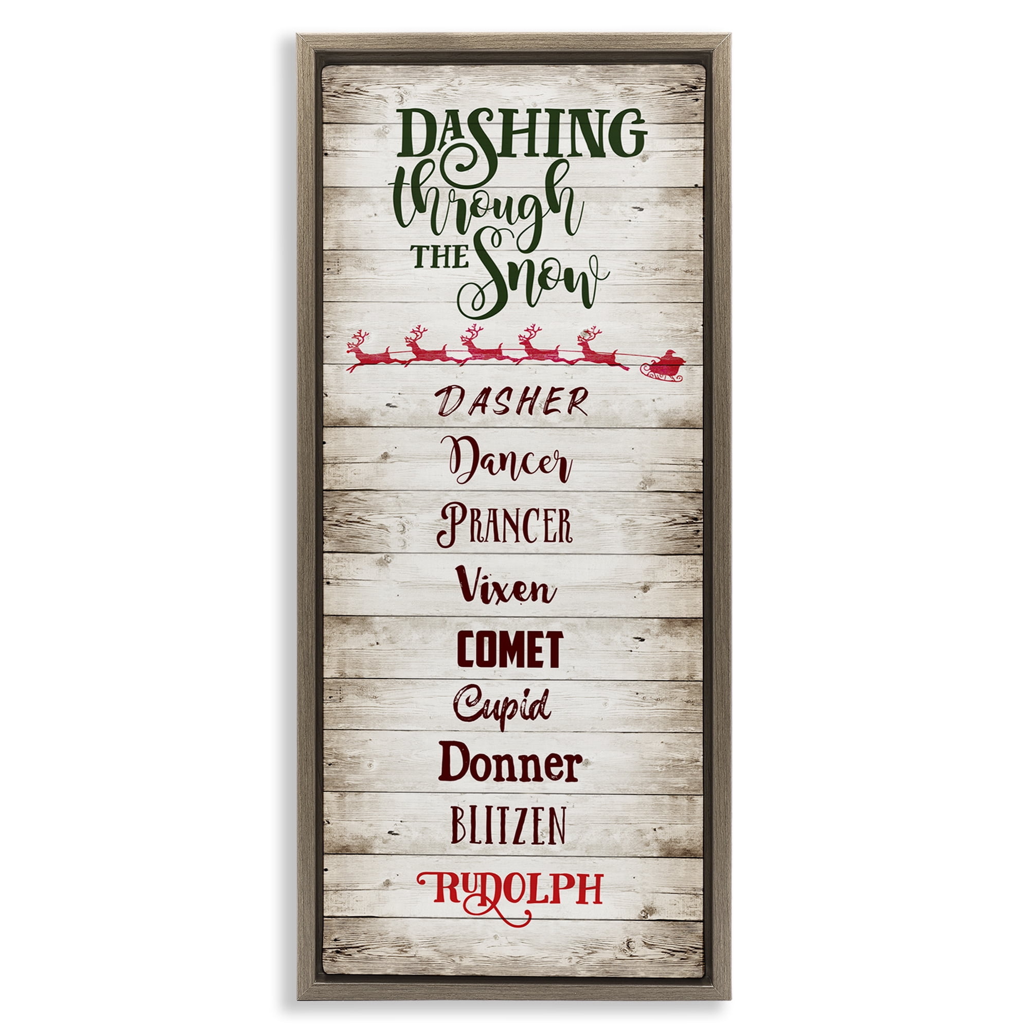Stupell Industries Rustic Santa's Reindeer Holiday Painting Brown Floater Framed Canvas Art Prints Wall Art, 15 x 31
