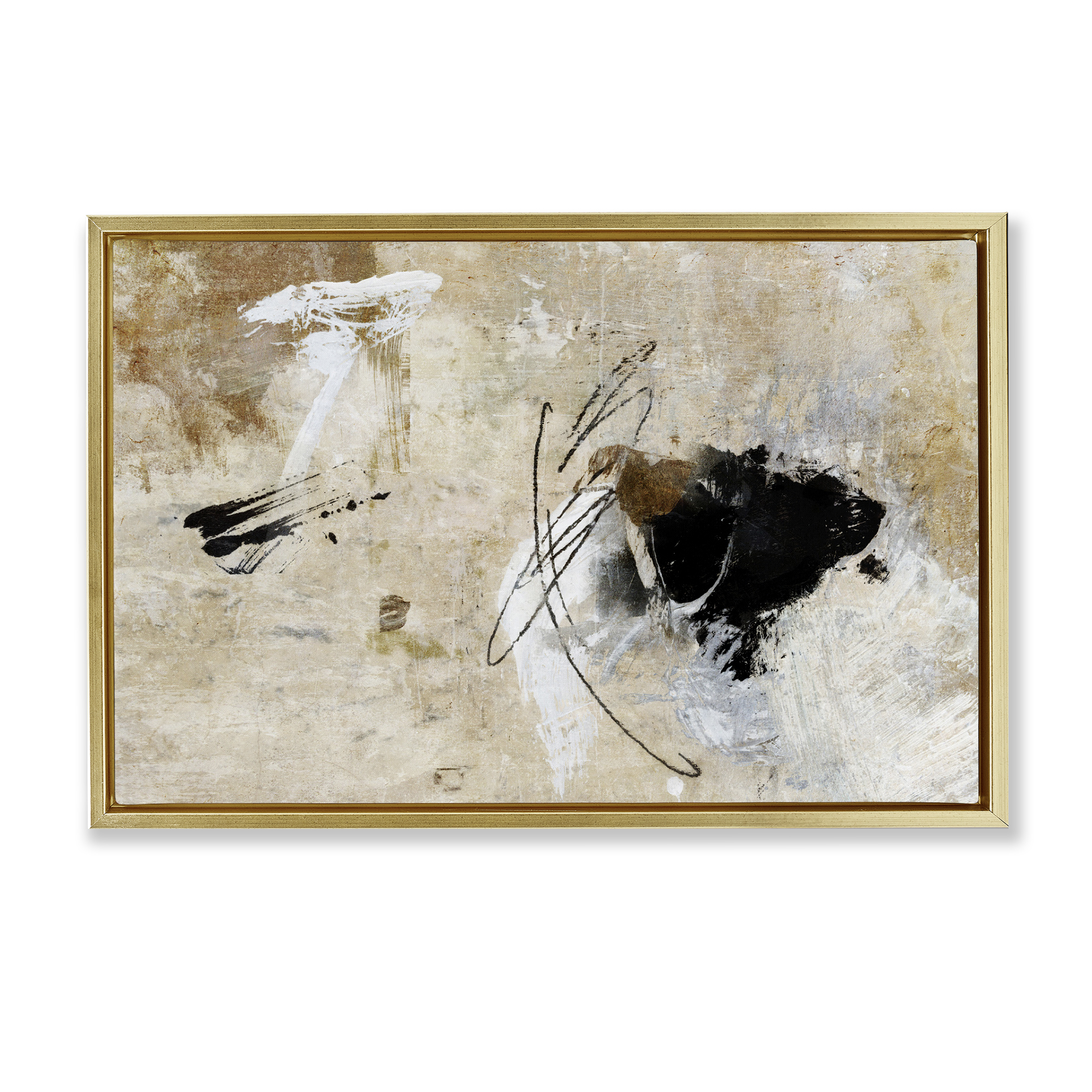 Stupell Industries Rustic Scribble Abstraction Abstract Painting Gold Floater Framed Canvas Art Print Wall Art, 25 x 17