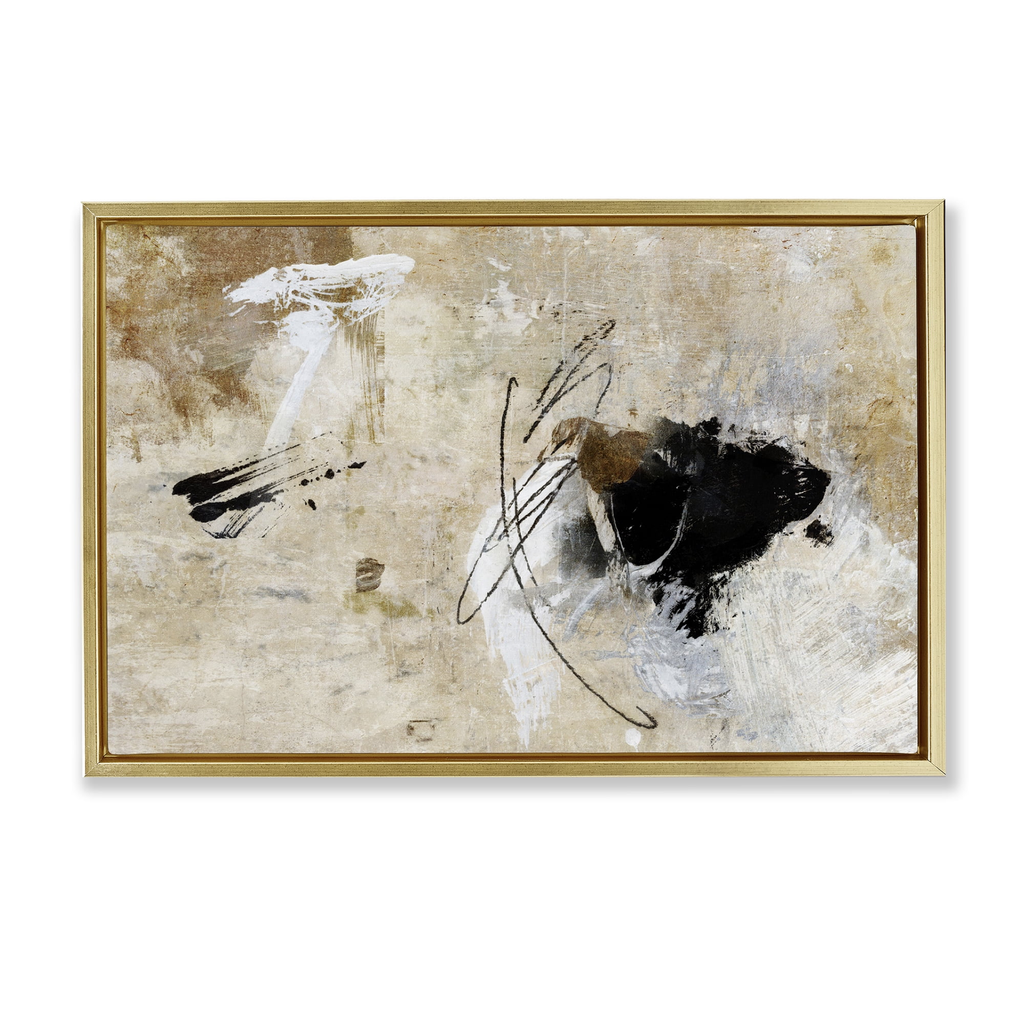 Stupell Industries Rustic Scribble Abstraction Abstract Painting Gold Floater Framed Canvas Art Print Wall Art, 31 x 21