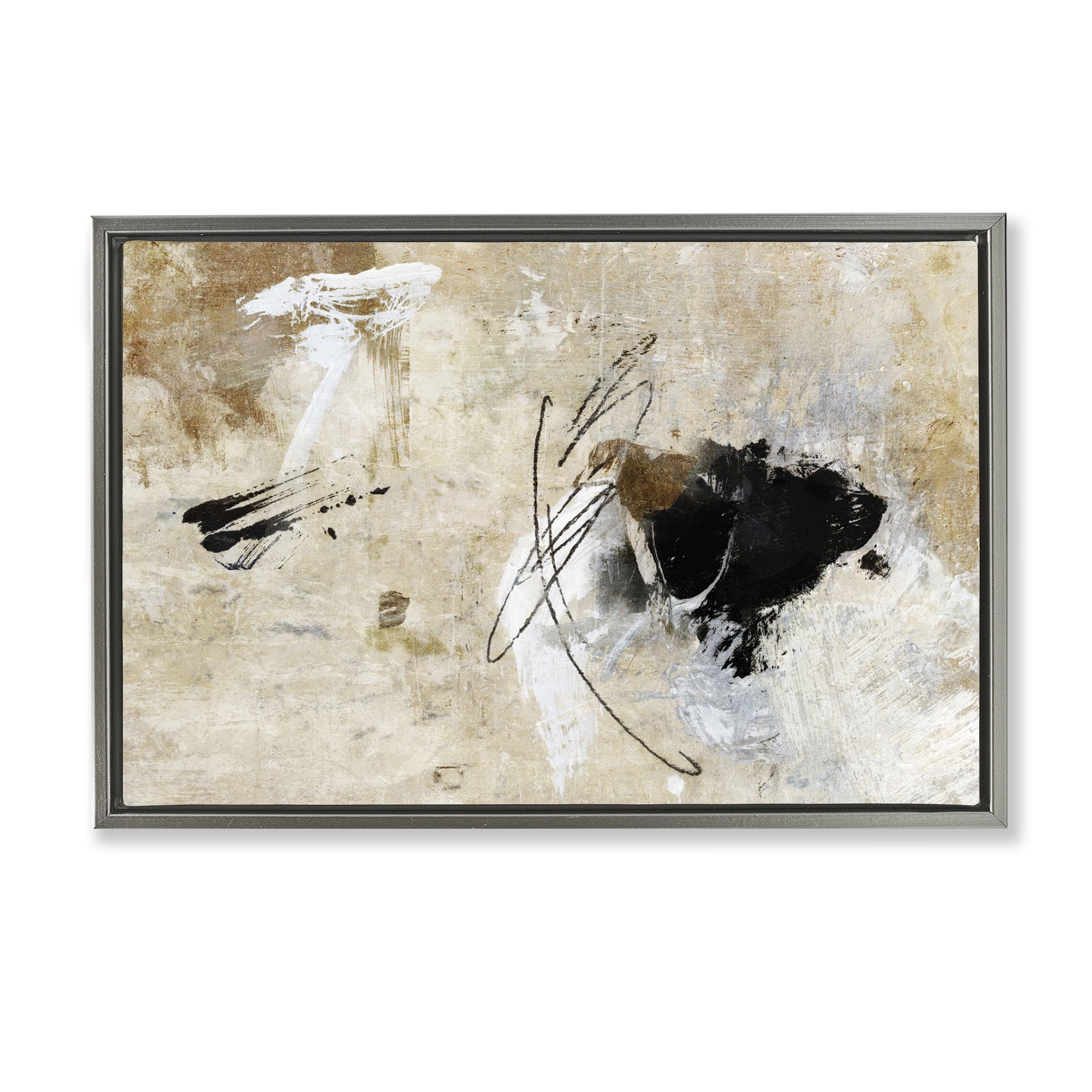 Stupell Industries Rustic Scribble Abstraction Abstract Painting Gray Floater Framed Canvas Art Print Wall Art, 31 x 21
