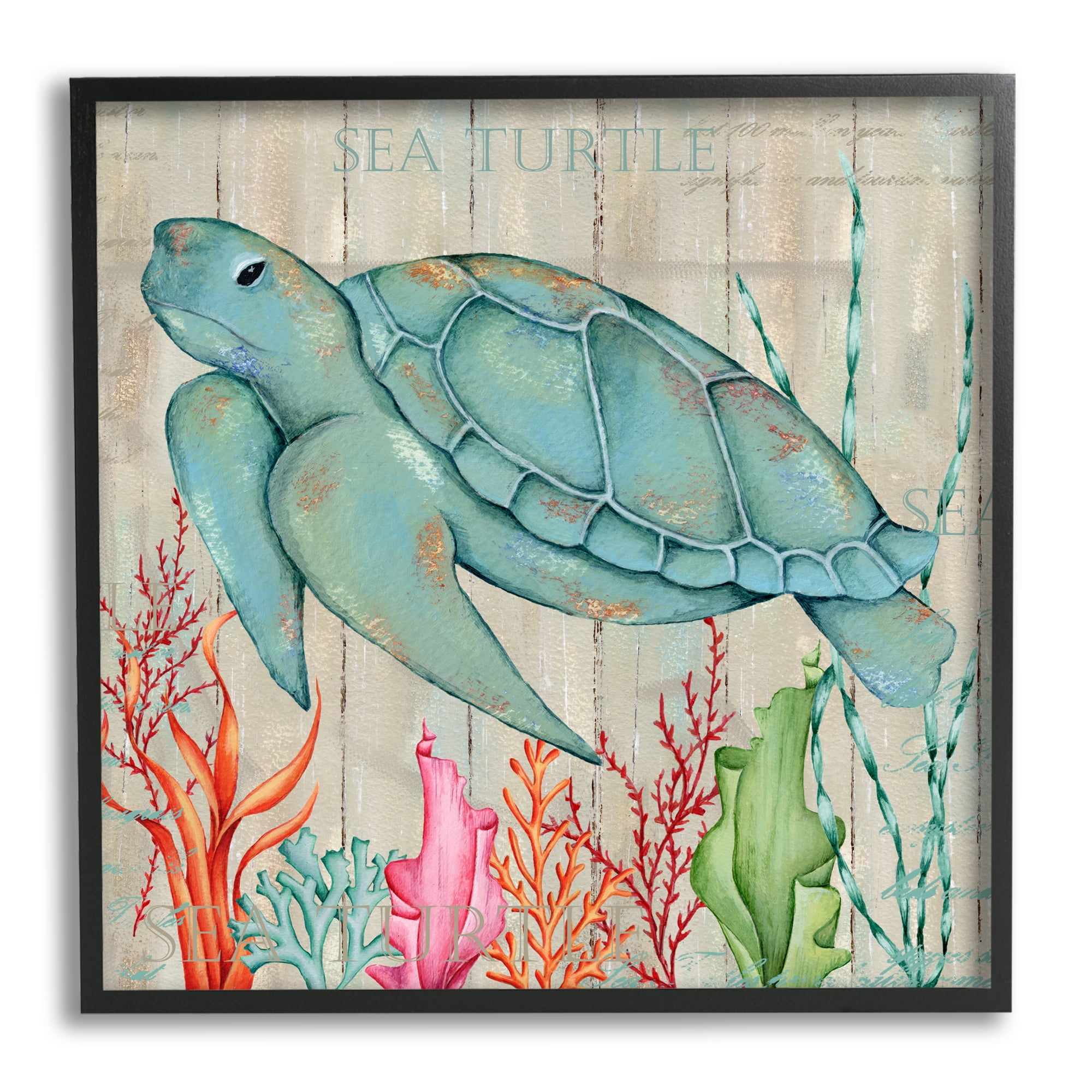 Stupell Industries Rustic Sea Turtle Animal Animals & Insects Painting Black Framed Art Print Wall Art, 24 x 24