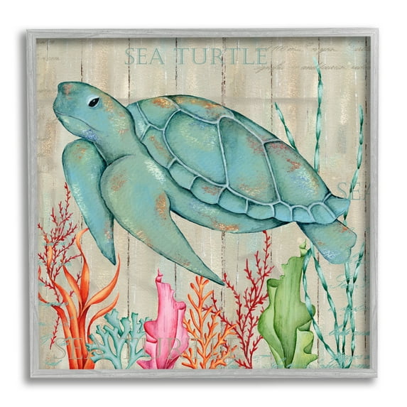 Stupell Industries Rustic Sea Turtle Animal Animals & Insects Painting Gray Framed Art Print Wall Art, 24 x 24