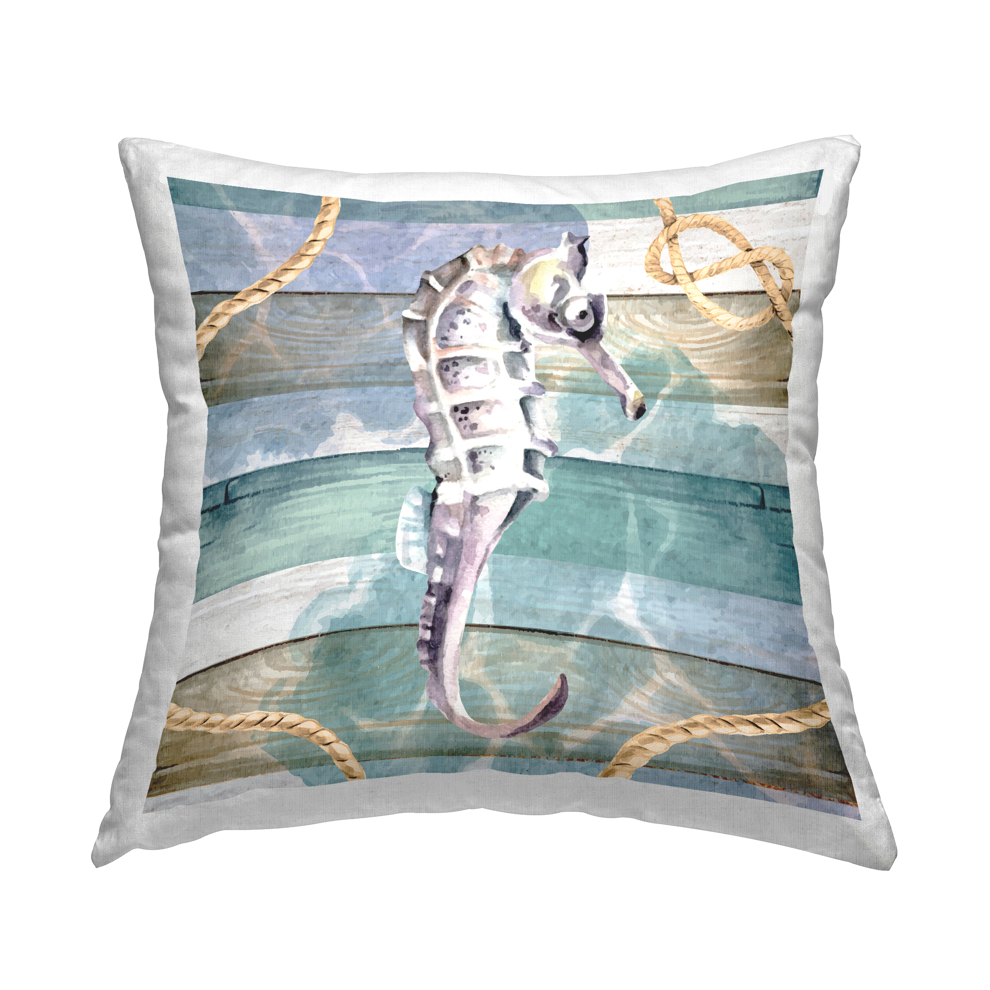 Stupell Industries Rustic Seahorse Nautical Planks Square Decorative Printed Throw Pillow, 18 x 18