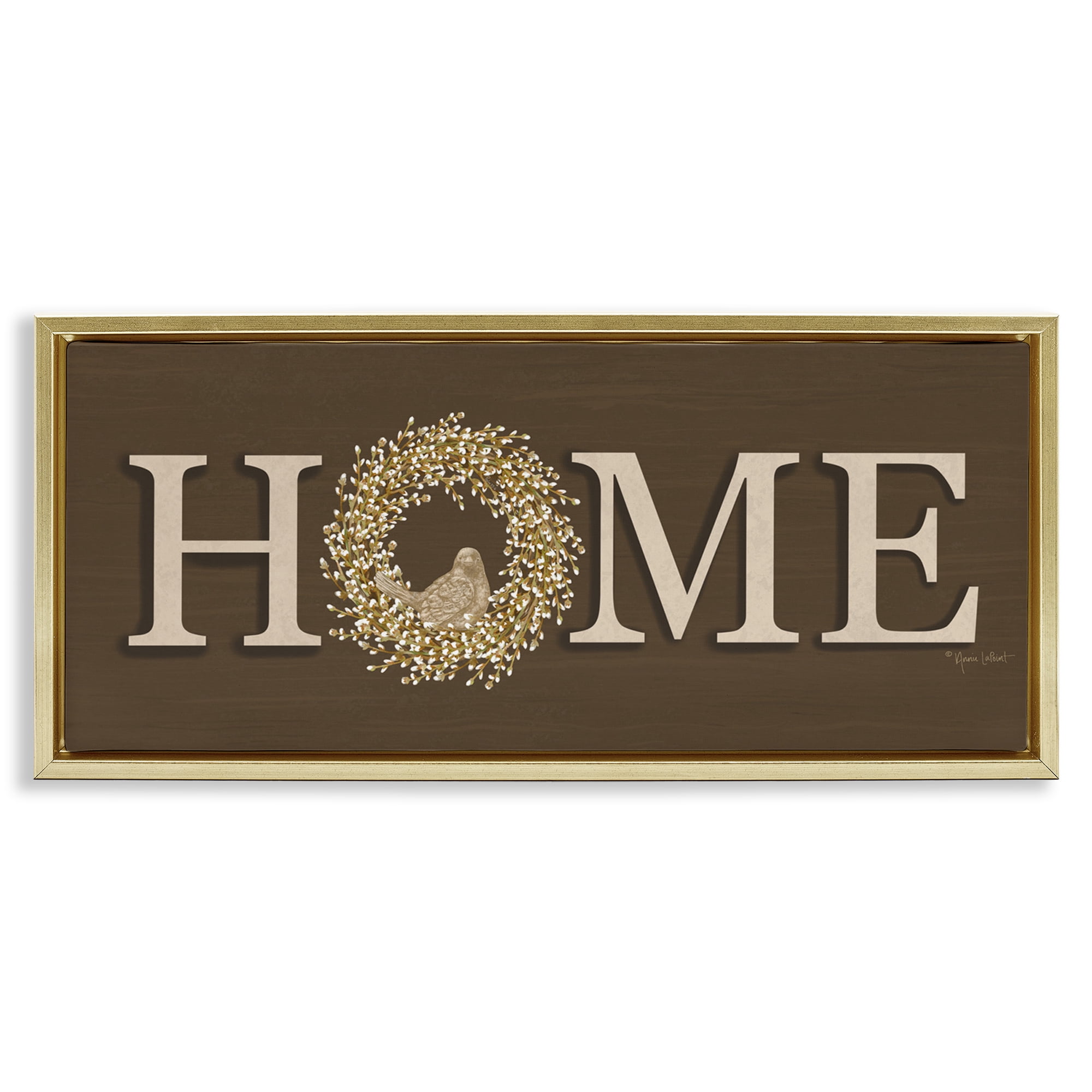 Stupell Industries Rustic Seasonal Home Typography Painting Gold Floater Framed Canvas Art Print Wall Art, 25 x 11