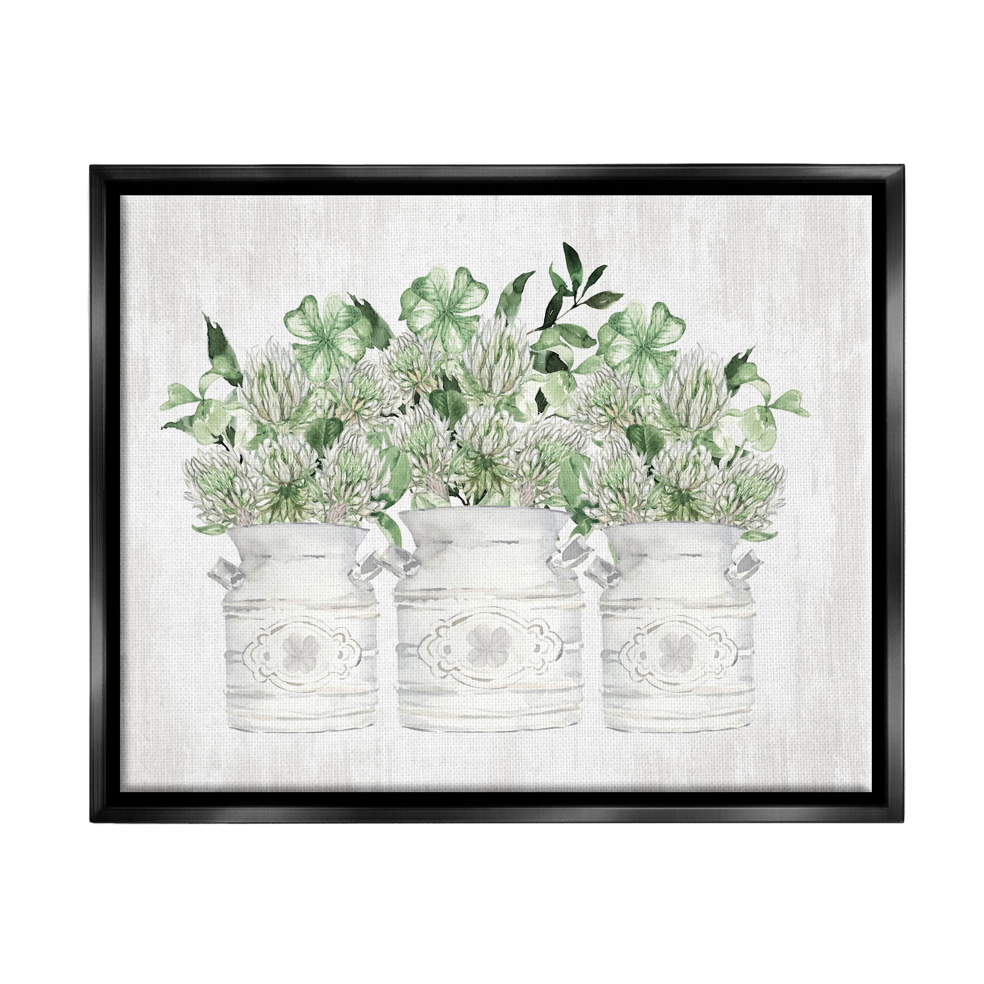 Stupell Industries Rustic Shamrock Bouquets Botanical & Floral Painting Black Floater Framed Canvas Art Print Wall Art, 31 x 25