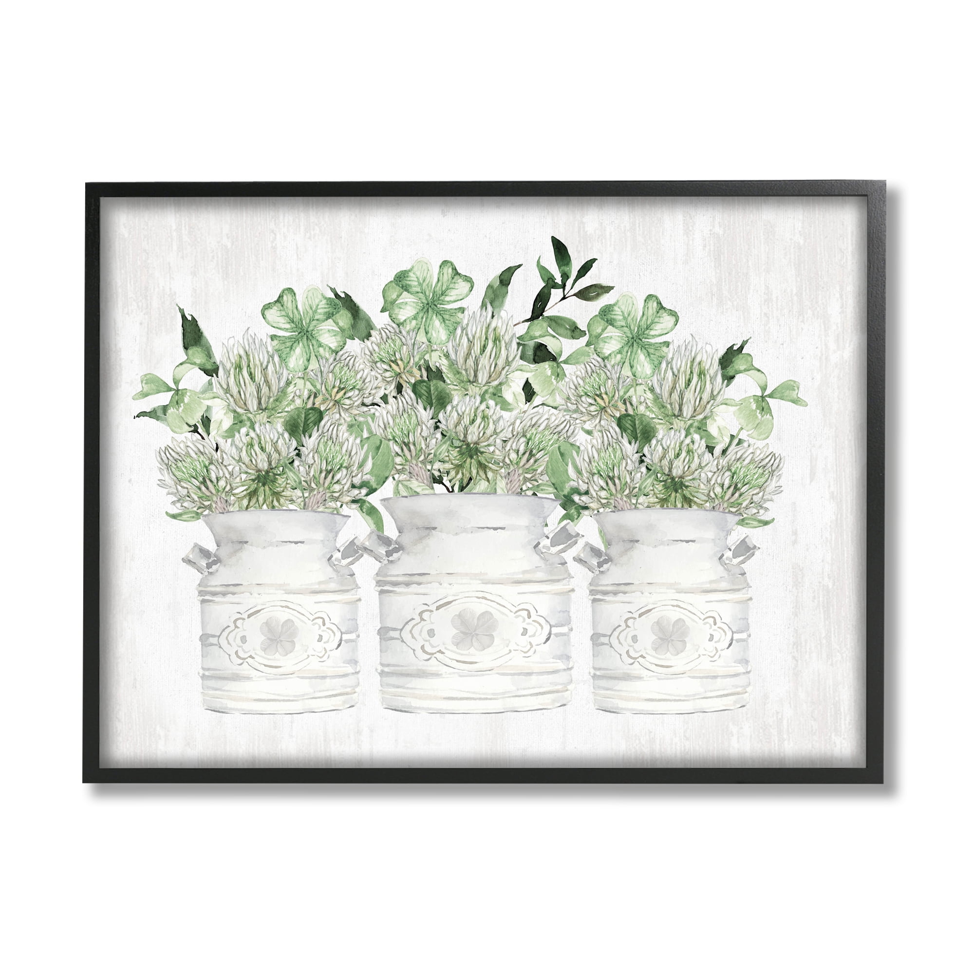 Stupell Industries Rustic Shamrock Bouquets Botanical & Floral Painting Black Framed Art Print Wall Art, 30 x 24