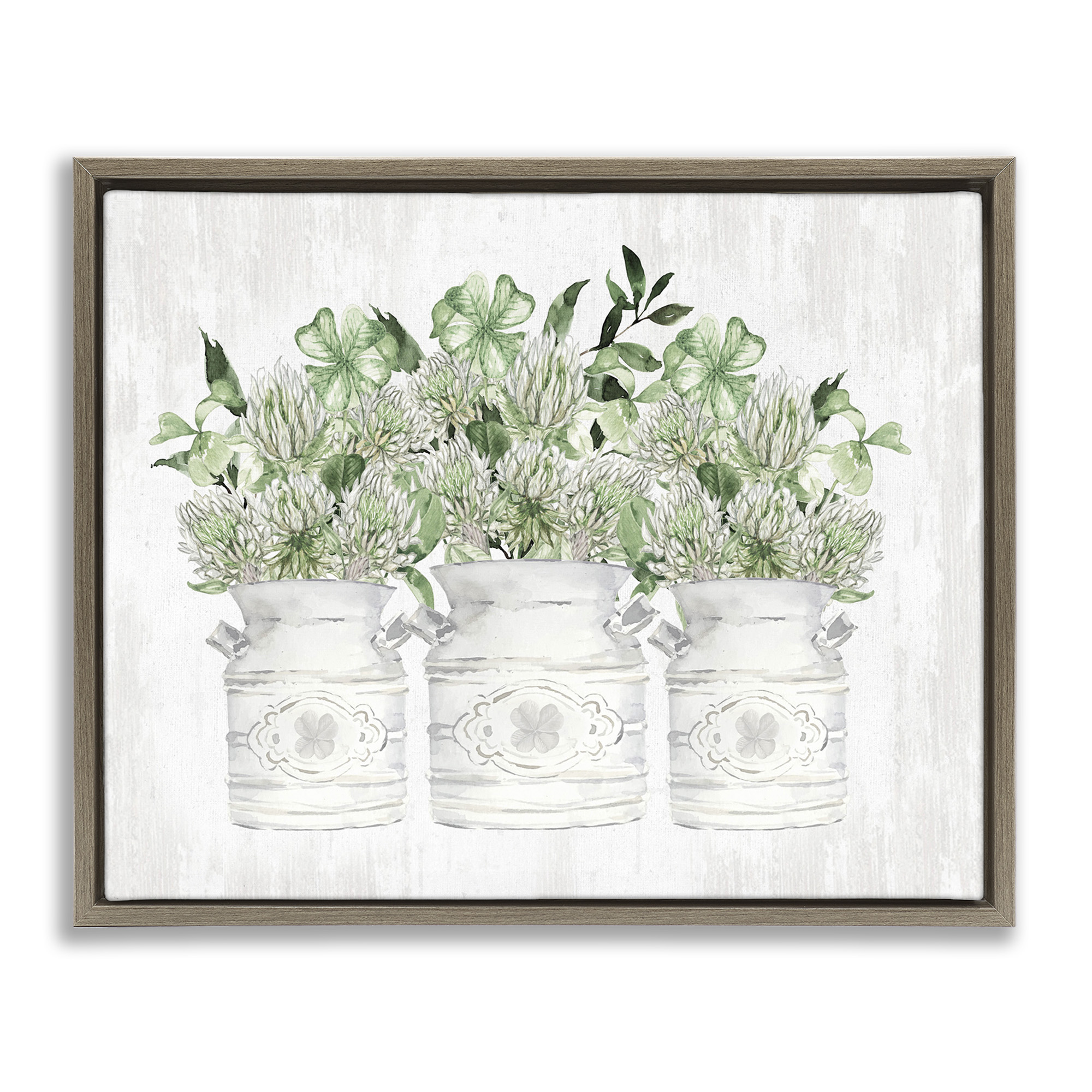 Stupell Industries Rustic Shamrock Bouquets Botanical & Floral Painting Brown Floater Framed Canvas Art Print Wall Art, 21 x 17