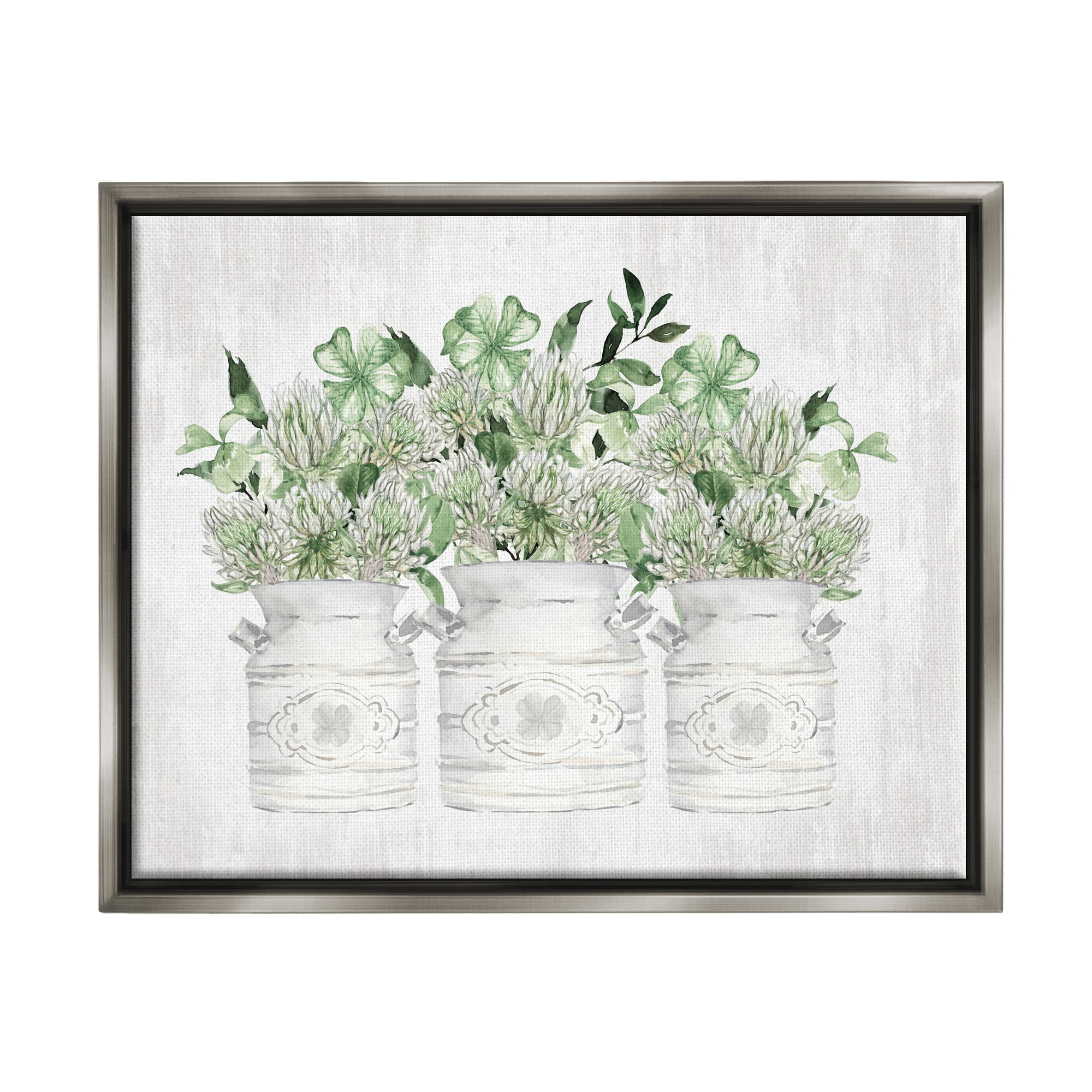 Stupell Industries Rustic Shamrock Bouquets Botanical & Floral Painting Gray Floater Framed Canvas Art Print Wall Art, 31 x 25