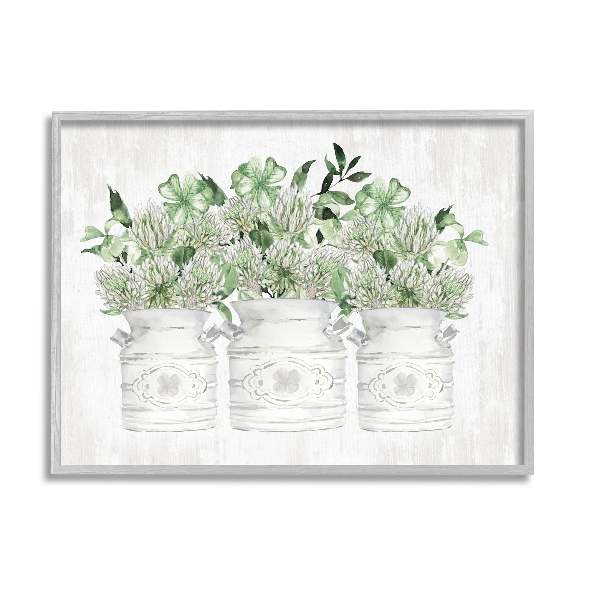 Stupell Industries Rustic Shamrock Bouquets Botanical & Floral Painting Gray Framed Art Print Wall Art, 30 x 24