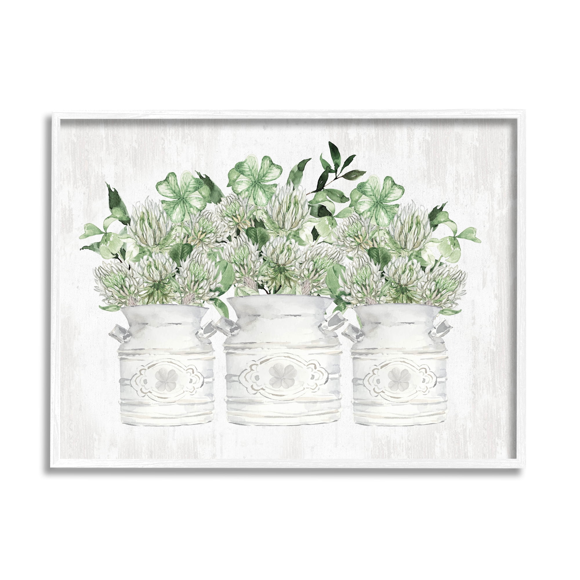 Stupell Industries Rustic Shamrock Bouquets Botanical & Floral Painting White Framed Art Print Wall Art, 14 x 11