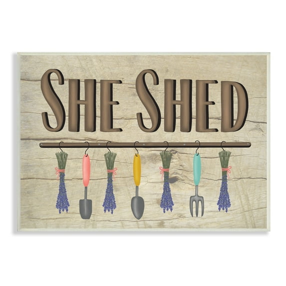 Stupell Industries Rustic She Shed Phrase Lavender Bunches Garden Tools, 10 x 15, Design by Darlene Seale